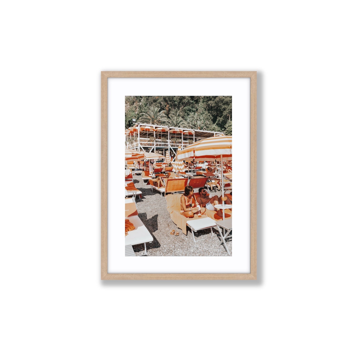 Lounging In Lido fine art print, Positano, Italy, Medium, Natural Oak Frame · Matboard, Fine Art Print