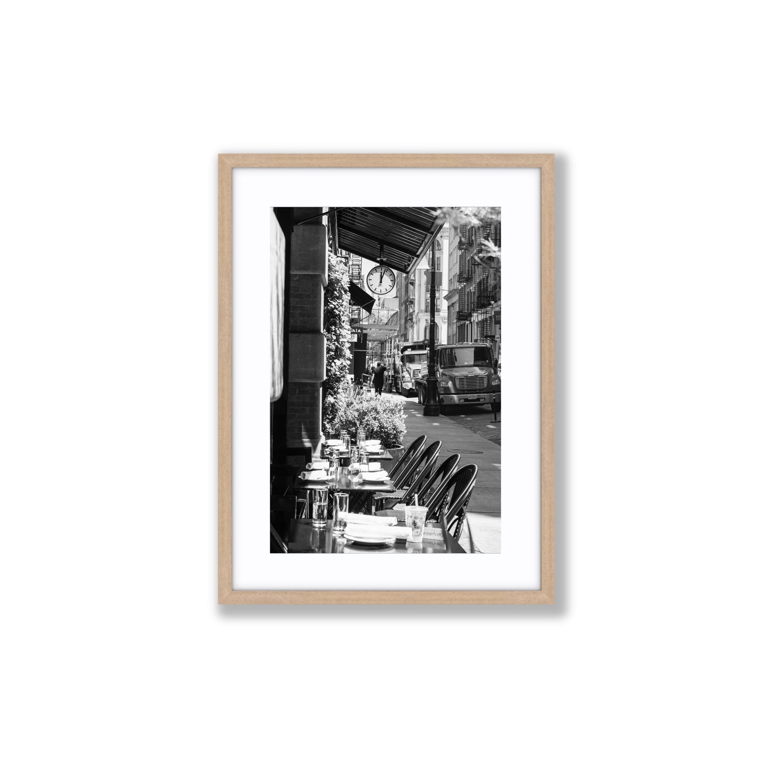 Mercer Street New York NYC Black & White wall art Medium fine art print in natural oak frame with matboard