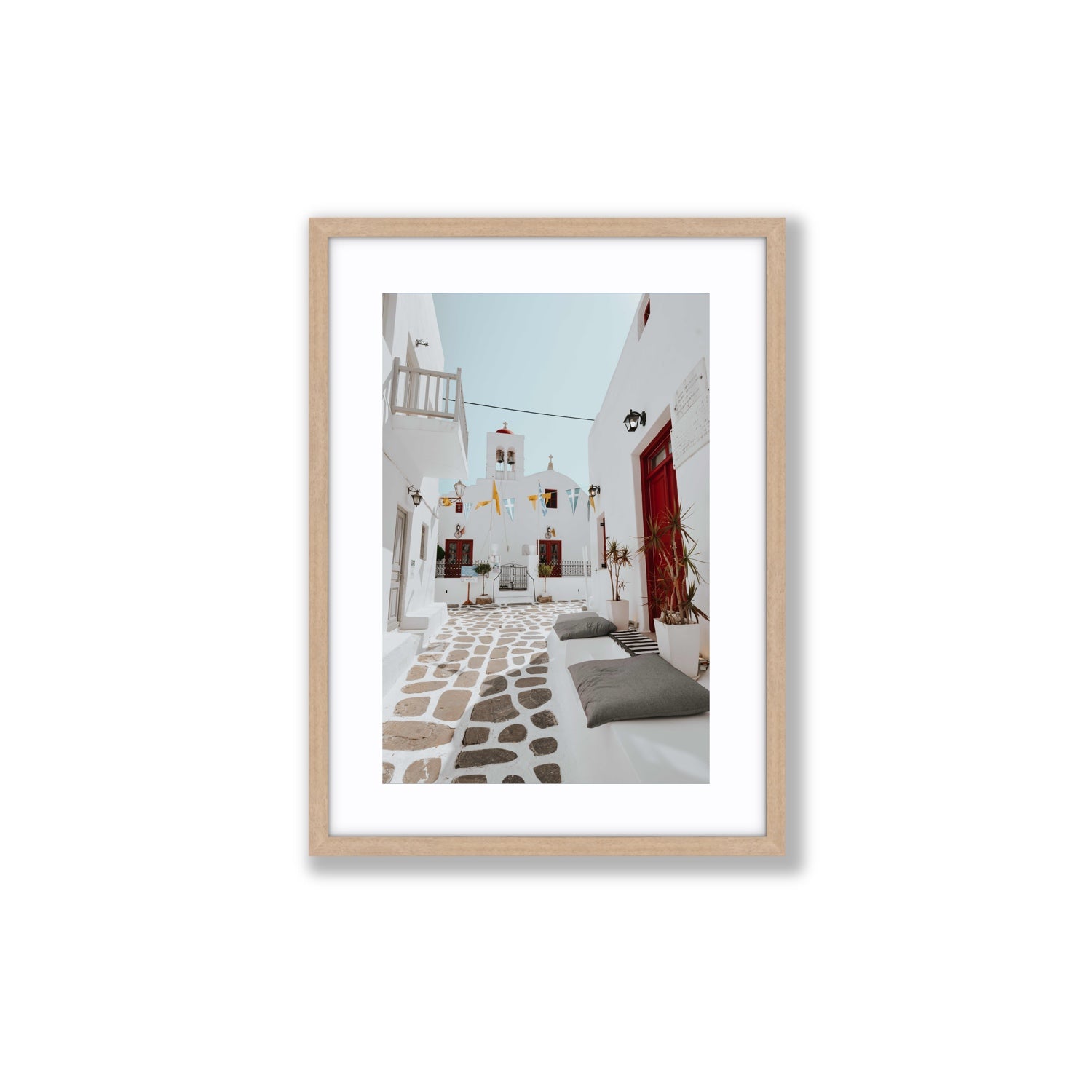 Cycladic Charm fine art print, Mykonos, Greece, Medium, Natural Oak Frame · Matboard, Fine Art Print
