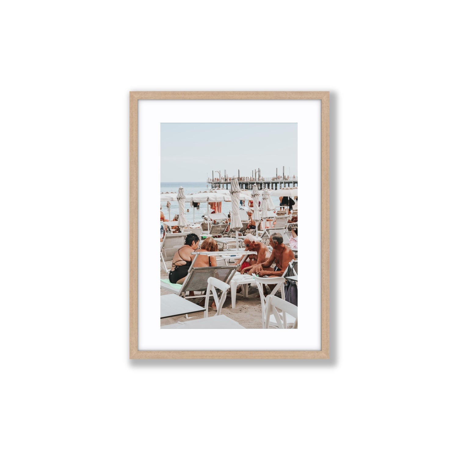 Salted Shuffle fine art print, Alassio, Italy, people and locals artwork, Medium, Natural Oak Frame · Matboard, Fine Art Print