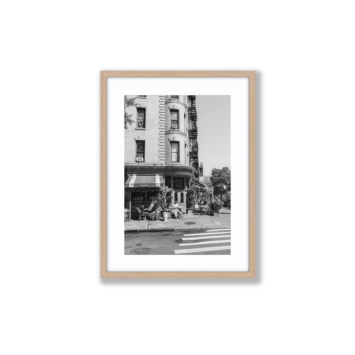 Sunny Soiree New York NYC Black & White wall art Medium fine art print in natural oak frame with matboard