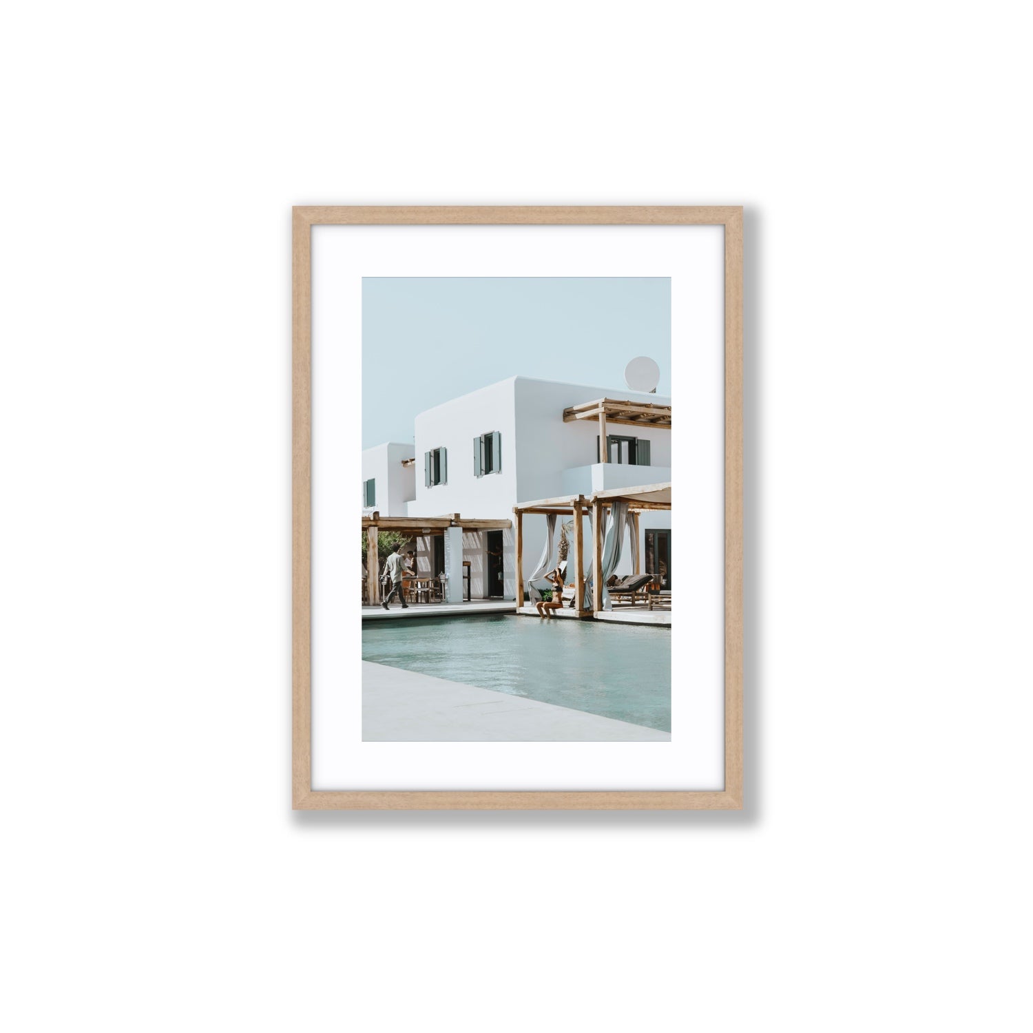 Aphrodite Mykonos Greek island wall art Medium fine art print in natural oak frame with matboard