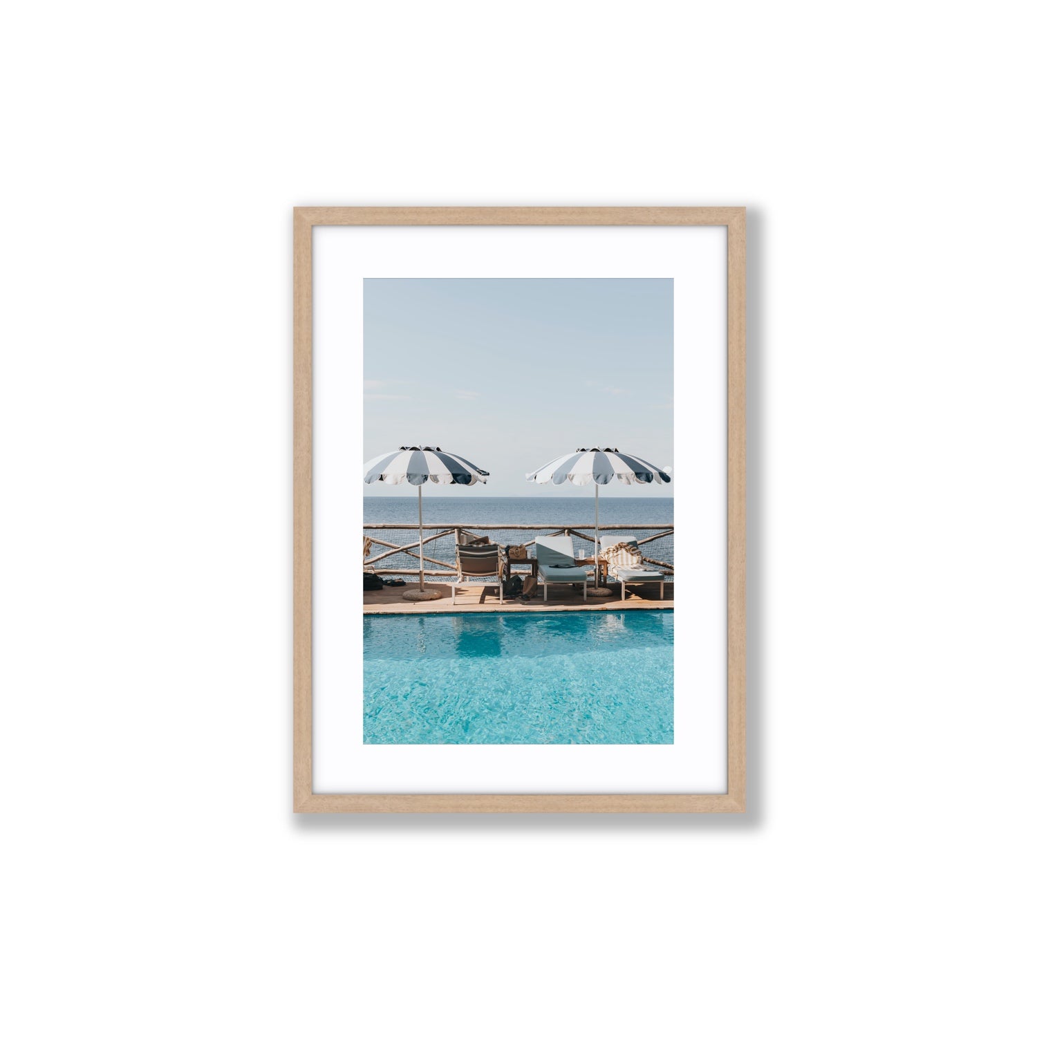 Beach Retreat fine art print, Ischia, Italy, european beach clubs artwork, Medium, Natural Oak Frame · Matboard, Fine Art Print
