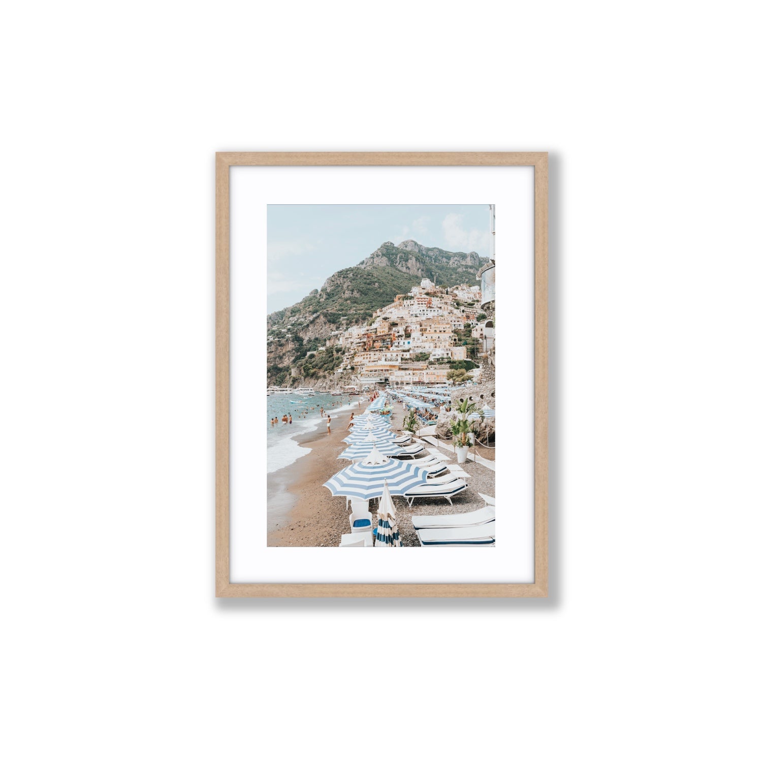 The Cliffside Village fine art print, Positano, Italy, Medium, Natural Oak Frame · Matboard, Fine Art Print