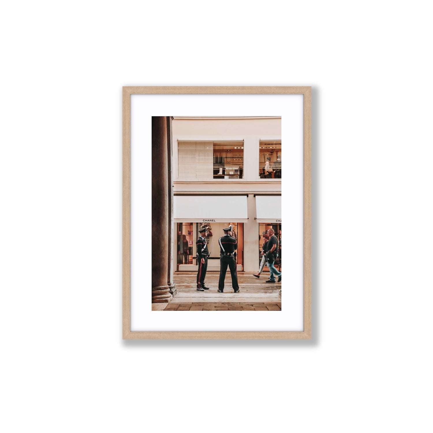 Style Police Venice Italian wall art Medium fine art print in natural oak frame with matboard