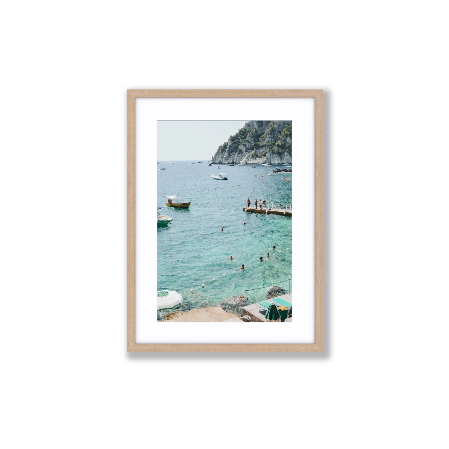 Delizia Pomeridiana Capri coastal wall art Medium fine art print in natural oak frame with matboard