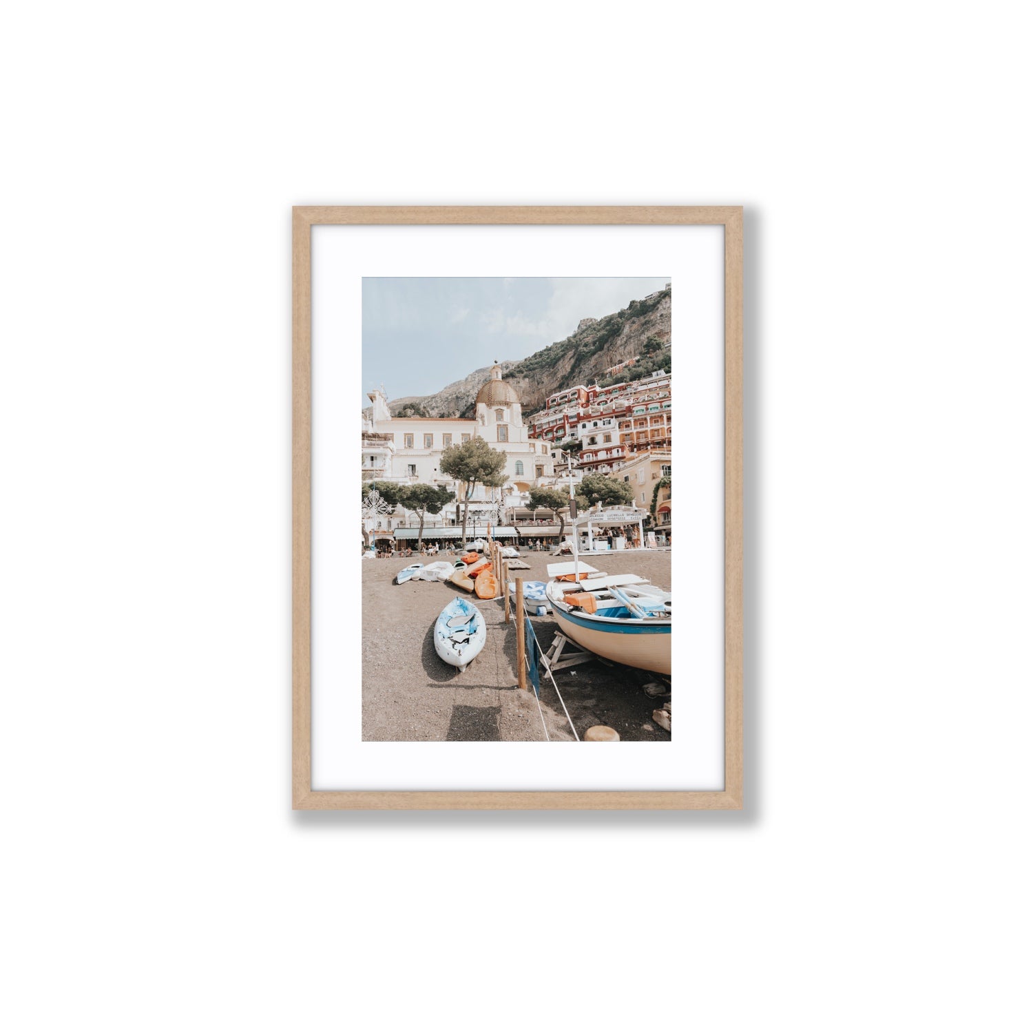 Seaside Hues Positano wall art Medium fine art print in natural oak frame with matboard