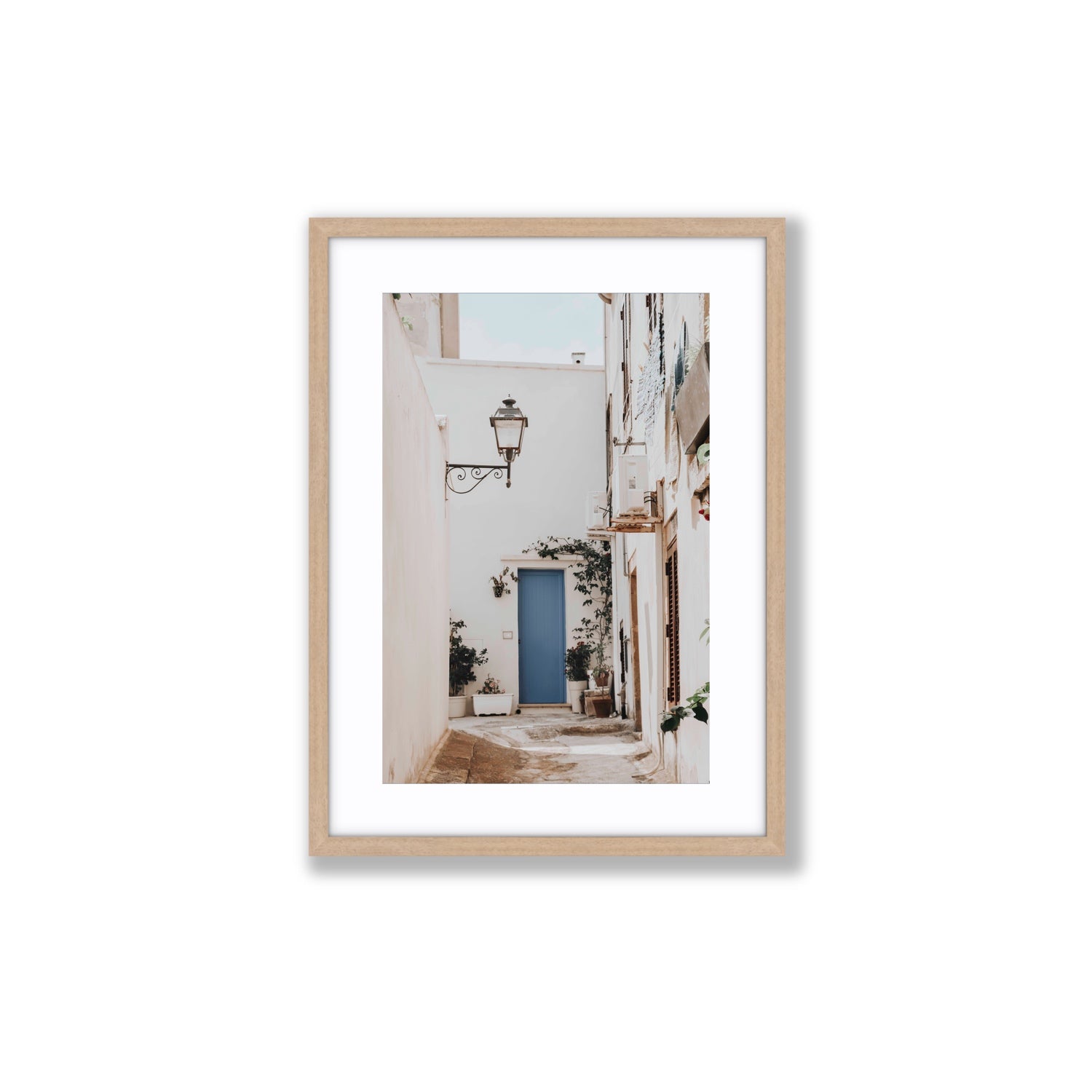 Entry Envy Puglia Ostuni wall art Medium fine art print in natural oak frame with matboard