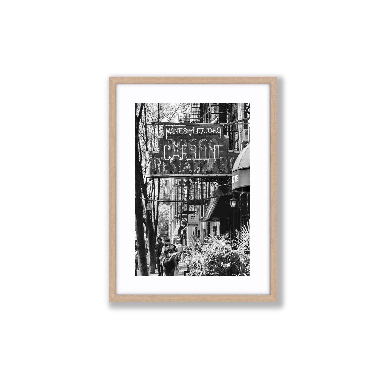 Paparazzi To Pasta New York NYC Black & White wall art Medium fine art print in natural oak frame with matboard