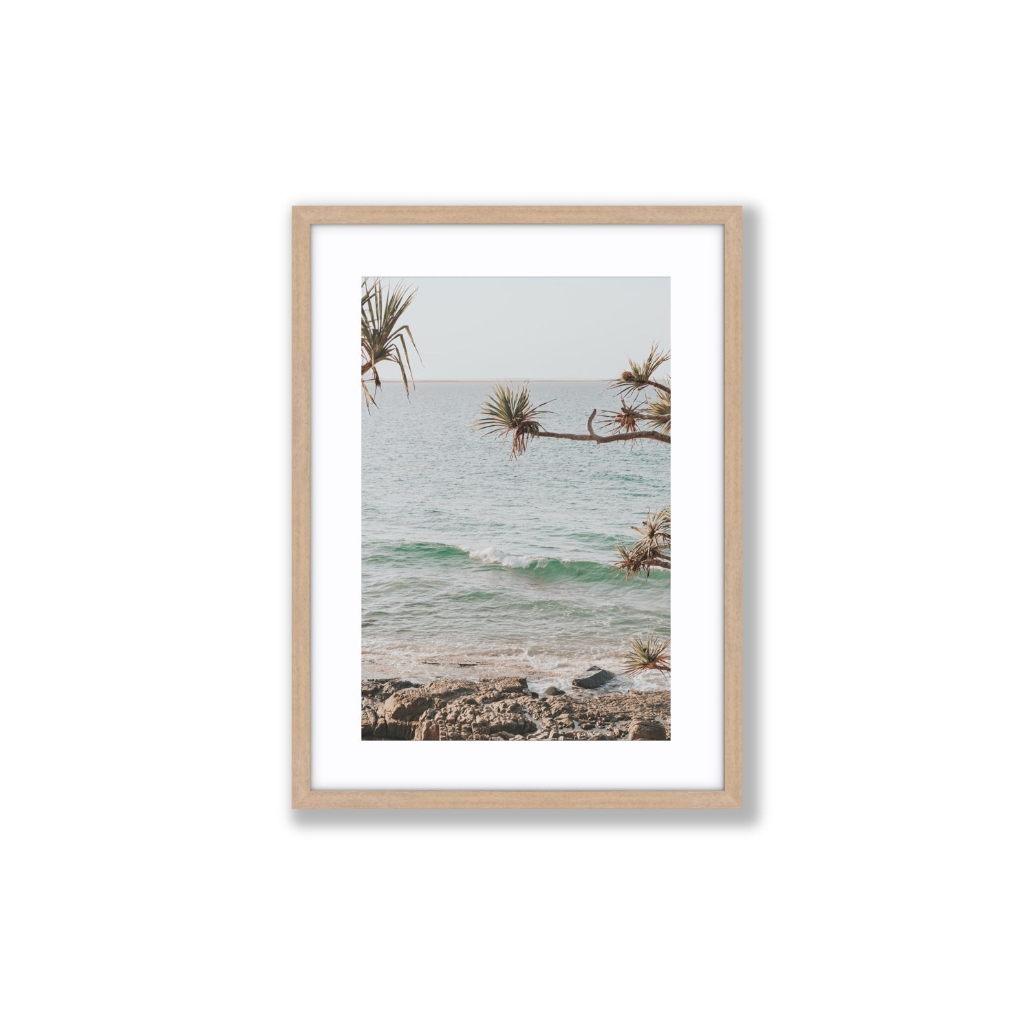 Good Vibrations fine art print, Noosa, Australia, coastal scenes artwork, Medium, Natural Oak Frame · Matboard, Fine Art Print
