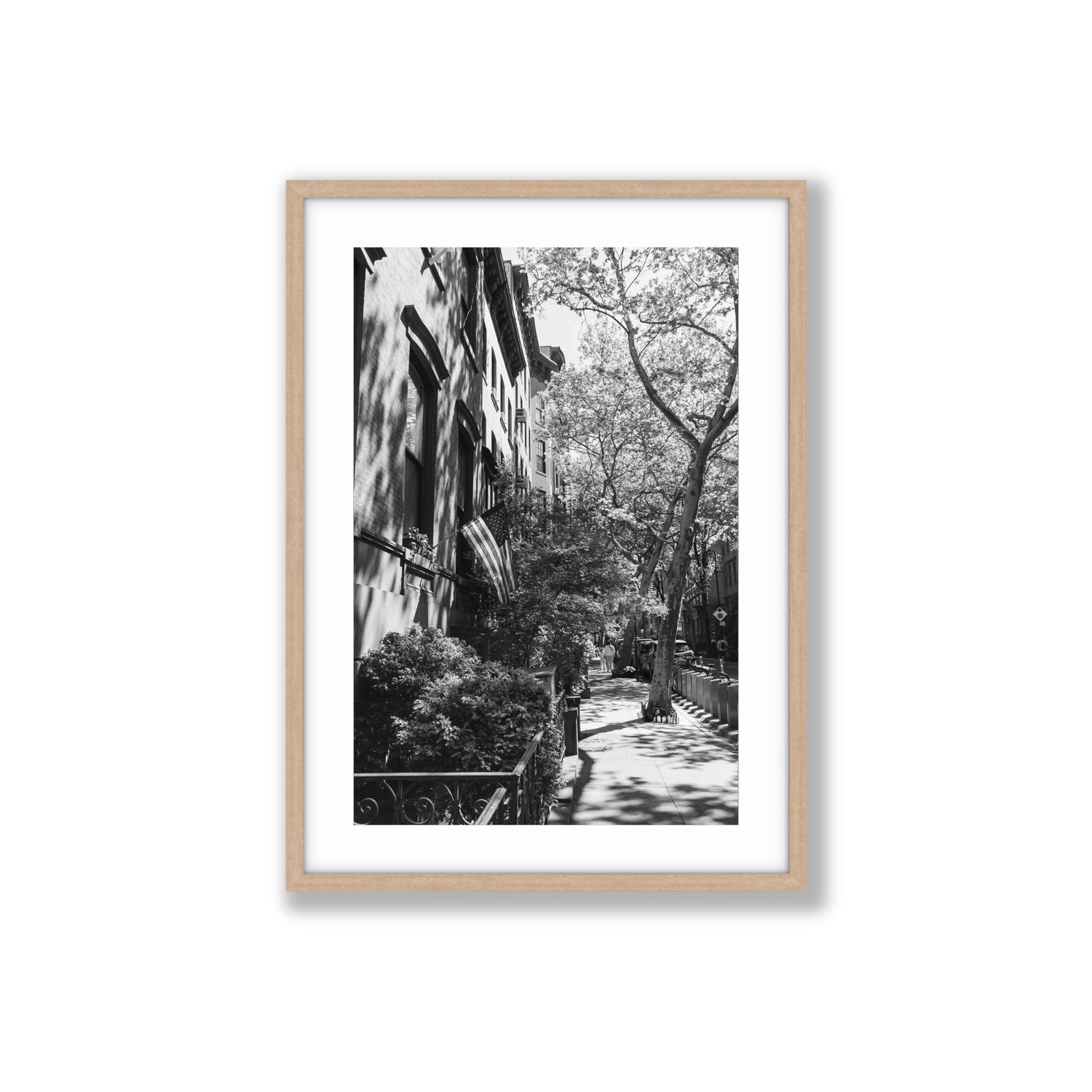 Urban Patriotism New York NYC Black & White wall art Large fine art print in natural oak frame with matboard