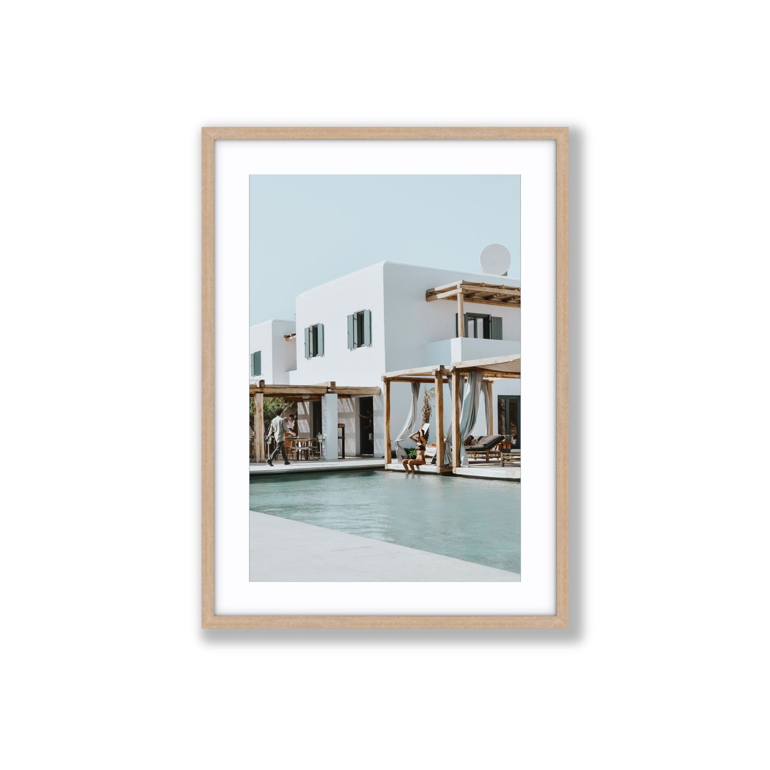 Aphrodite Mykonos Greek island wall art Large fine art print in natural oak frame with matboard