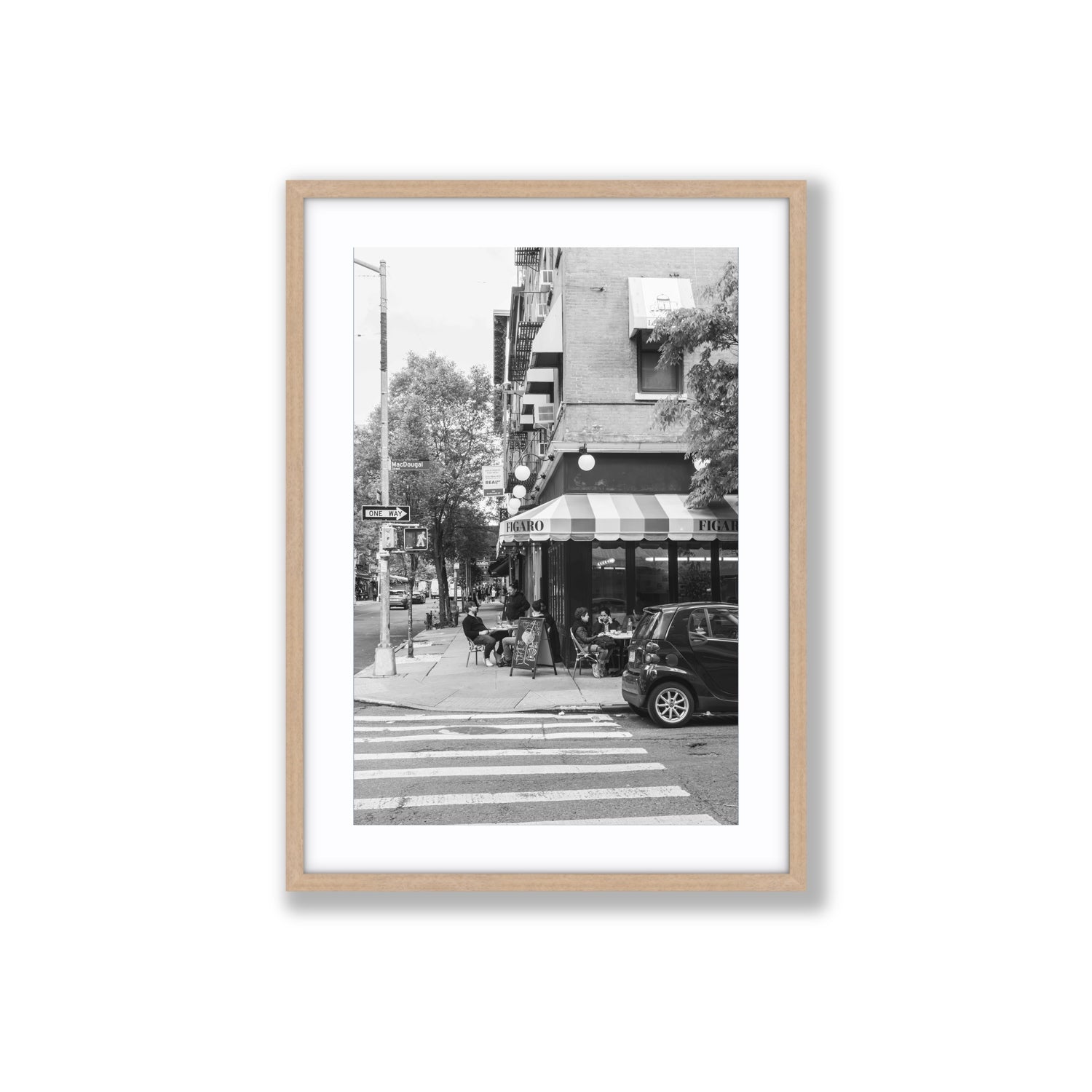 Figaro New York NYC Black & White wall art Large fine art print in natural oak frame with matboard