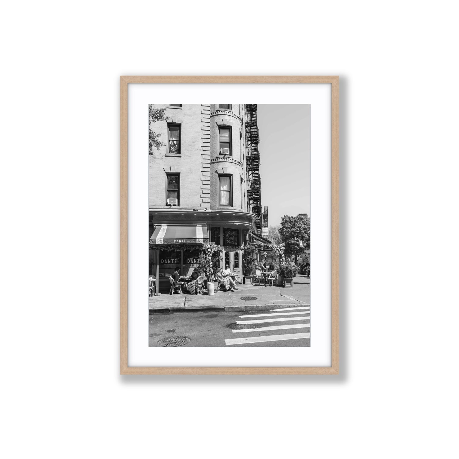 Sunny Soiree New York NYC Black & White wall art Large fine art print in natural oak frame with matboard