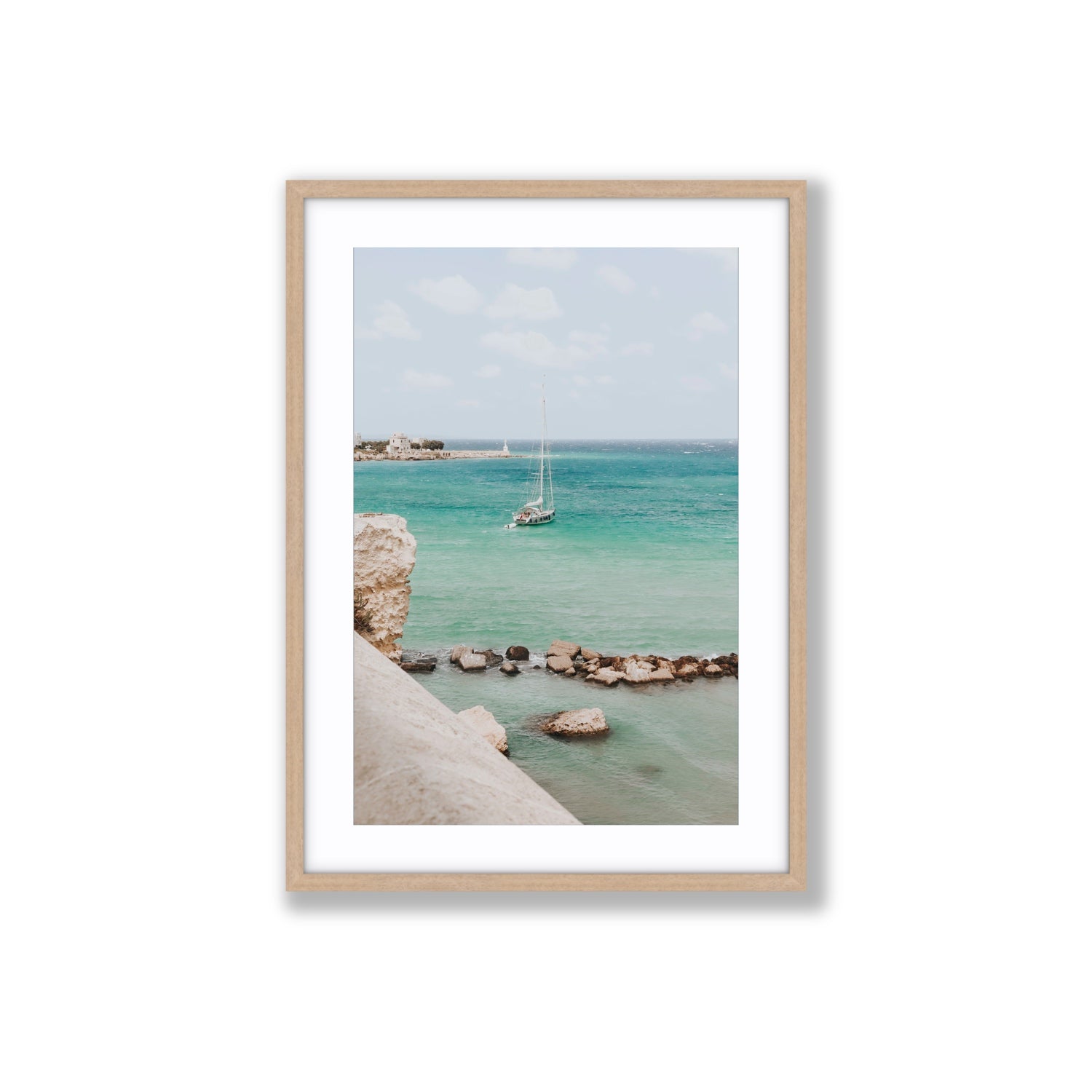 Seafarer's Dream Puglia Seafarer’s Dream coastal wall art Large fine art print in natural oak frame with matboard