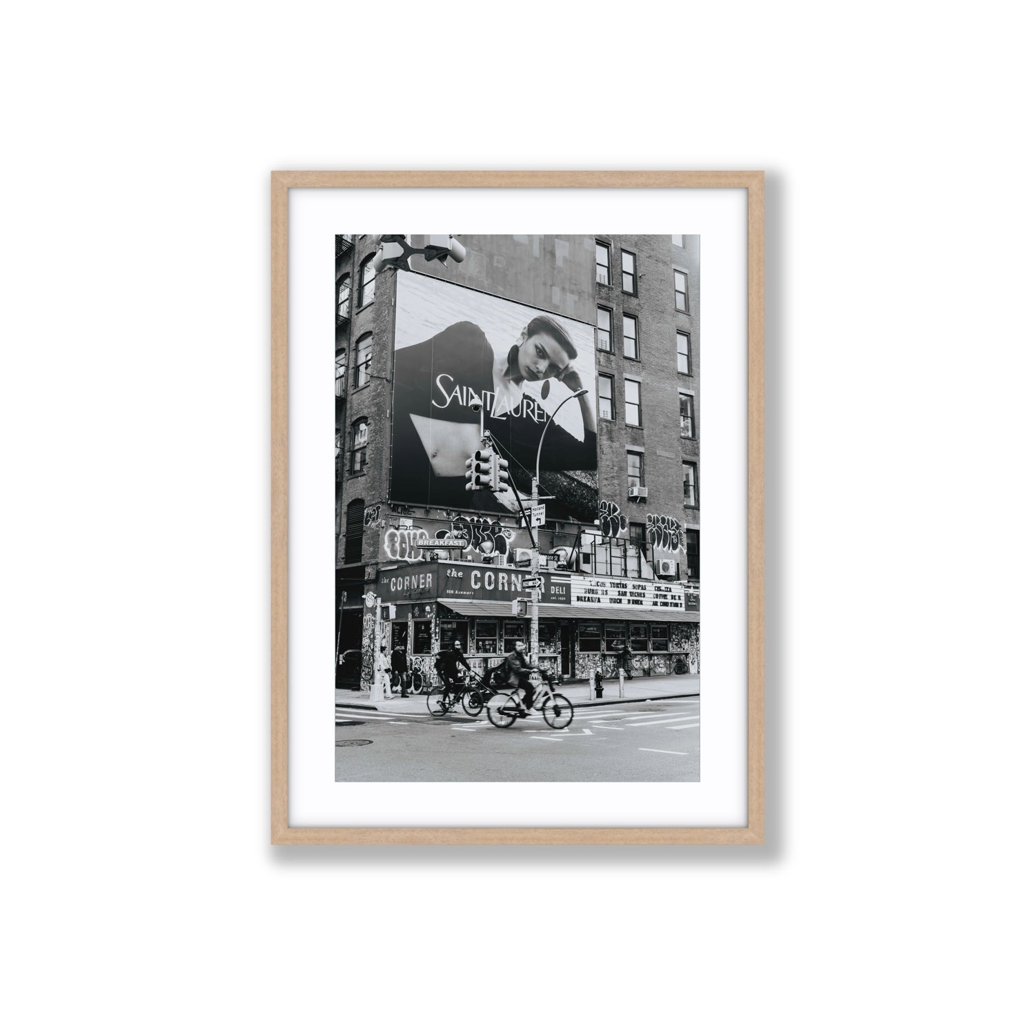 Runway To Rooftops New York NYC Black & White wall art Large fine art print in natural oak frame with matboard