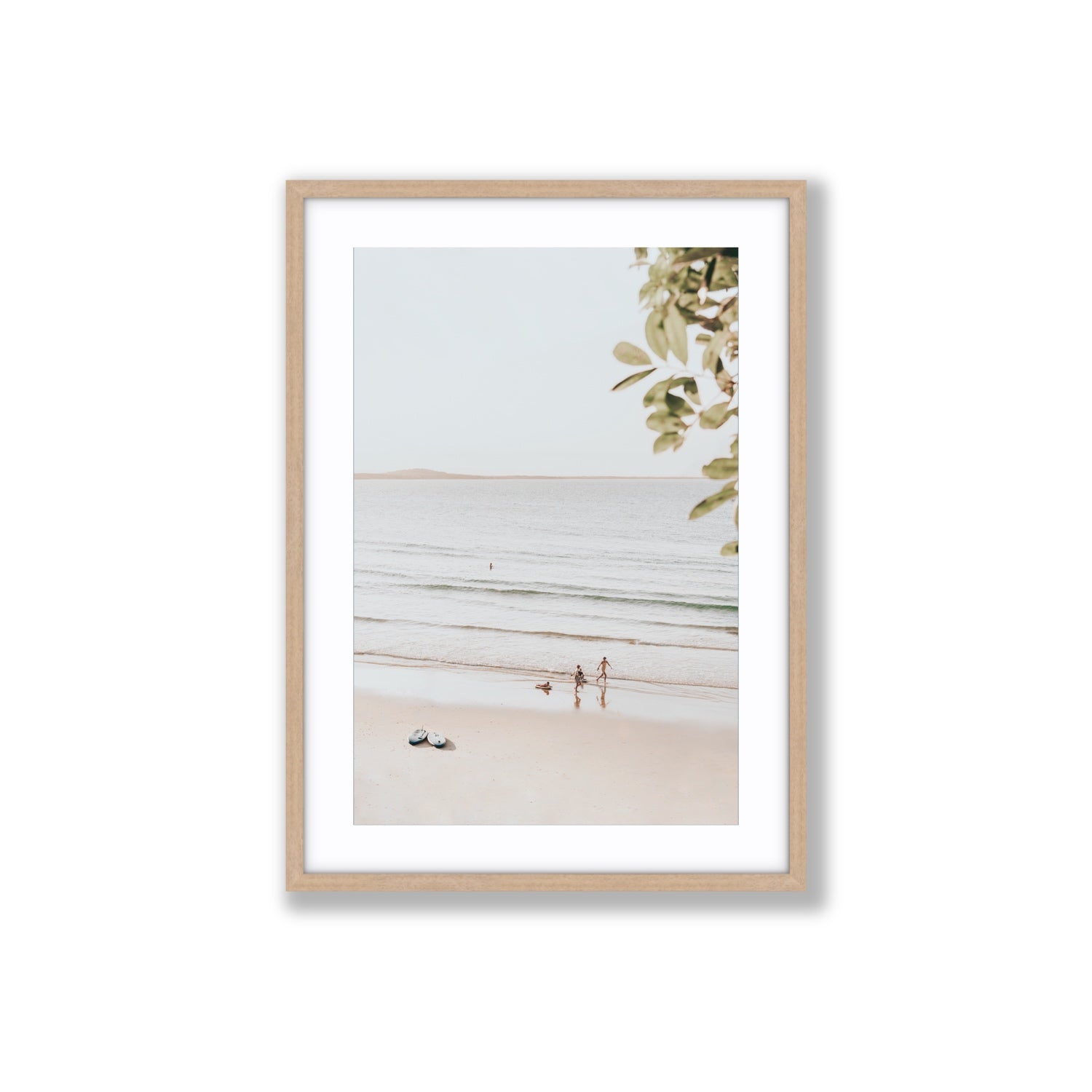 Walking On Sunshine fine art print, Noosa, Australia, coastal scenes artwork, Large, Natural Oak Frame · Matboard, Fine Art Print