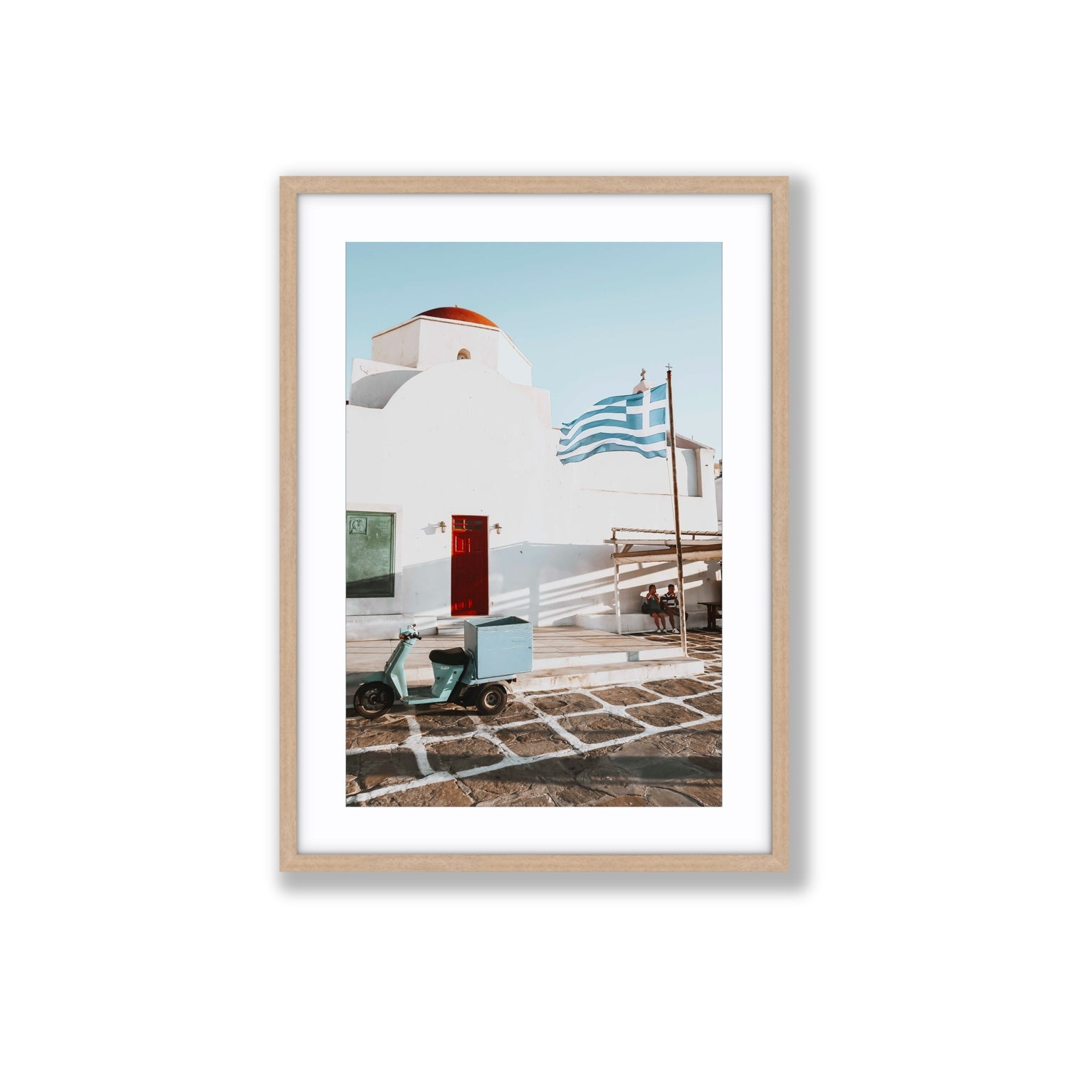 Mykonos Postcard fine art print, Mykonos, Greece, Large, Natural Oak Frame · Matboard, Fine Art Print