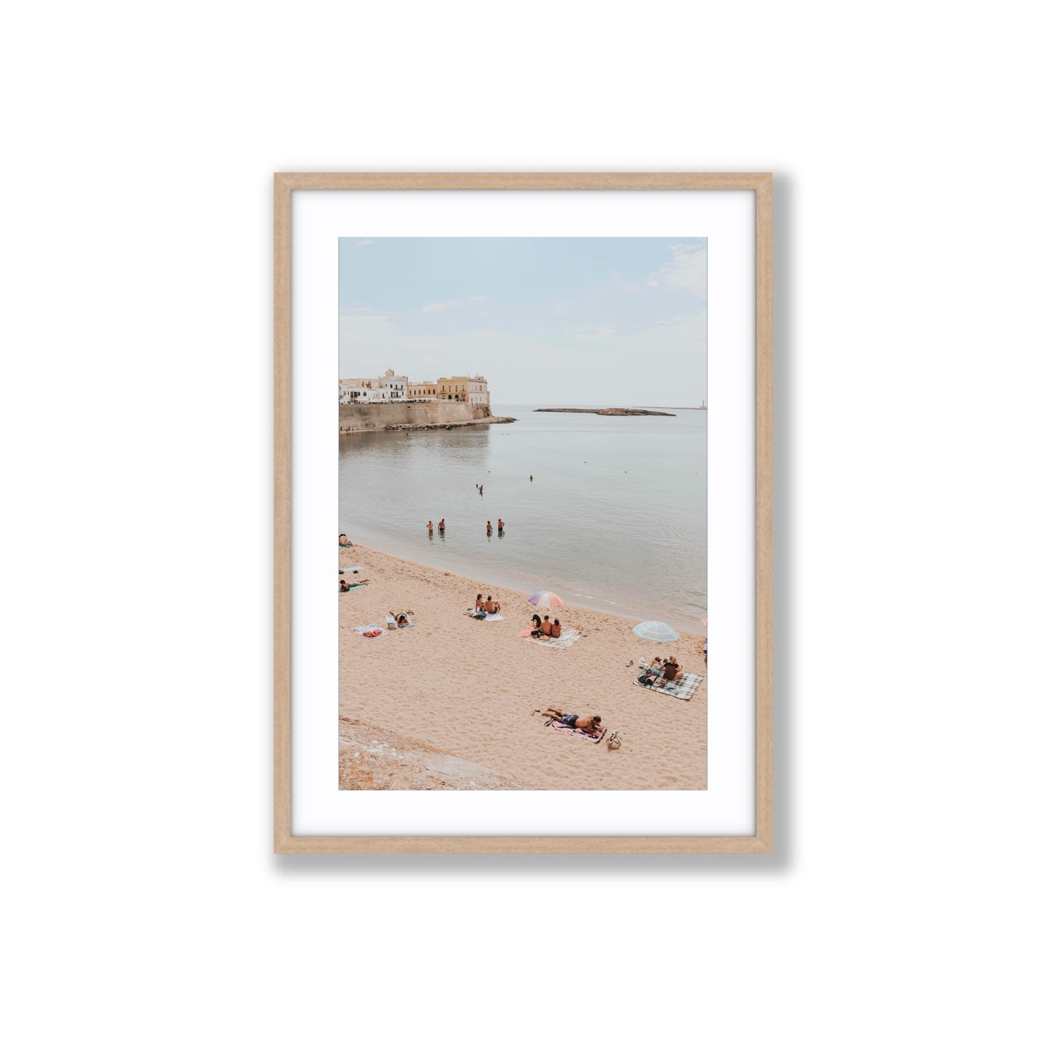 Spiaggia della Purita Puglia coastal art print Large fine art print in natural oak frame with matboard