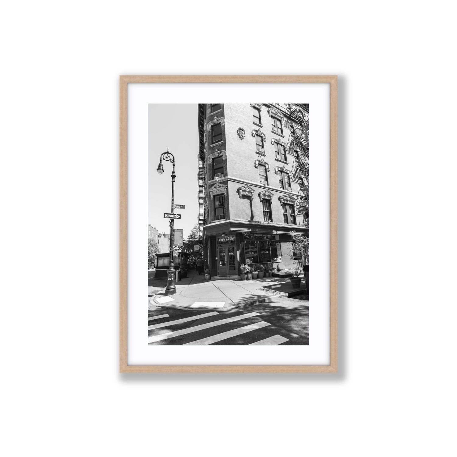 Parisian On Perry New York NYC Black & White wall art Large fine art print in natural oak frame with matboard