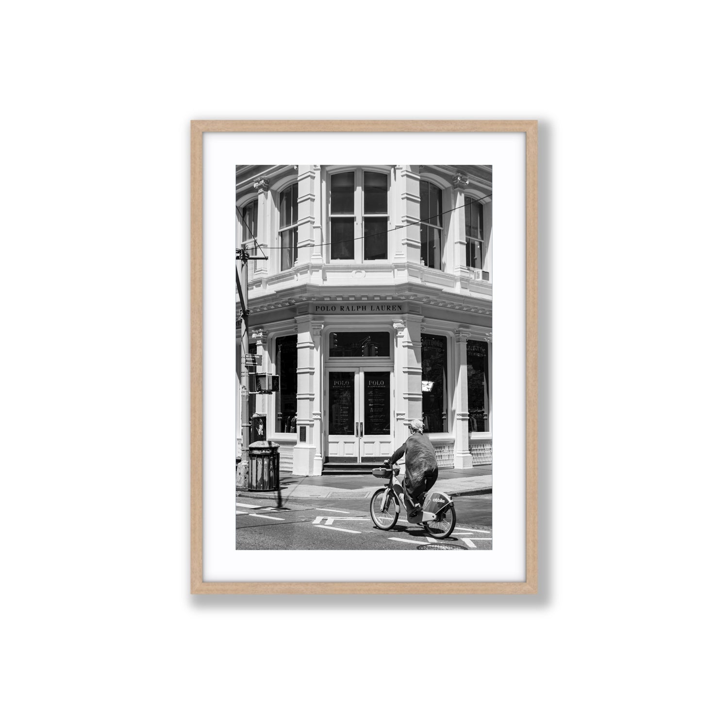 Downtown Rider New York NYC Black & White wall art Large fine art print in natural oak frame with matboard