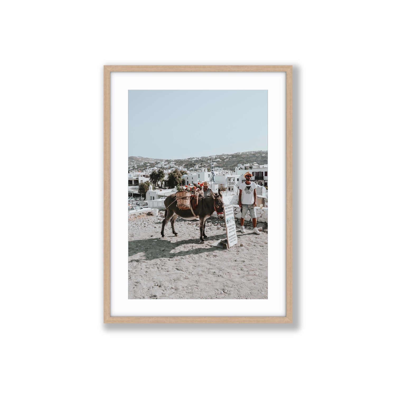 Let The Journey Begin Mykonos Greek island wall art Large fine art print in natural oak frame with matboard