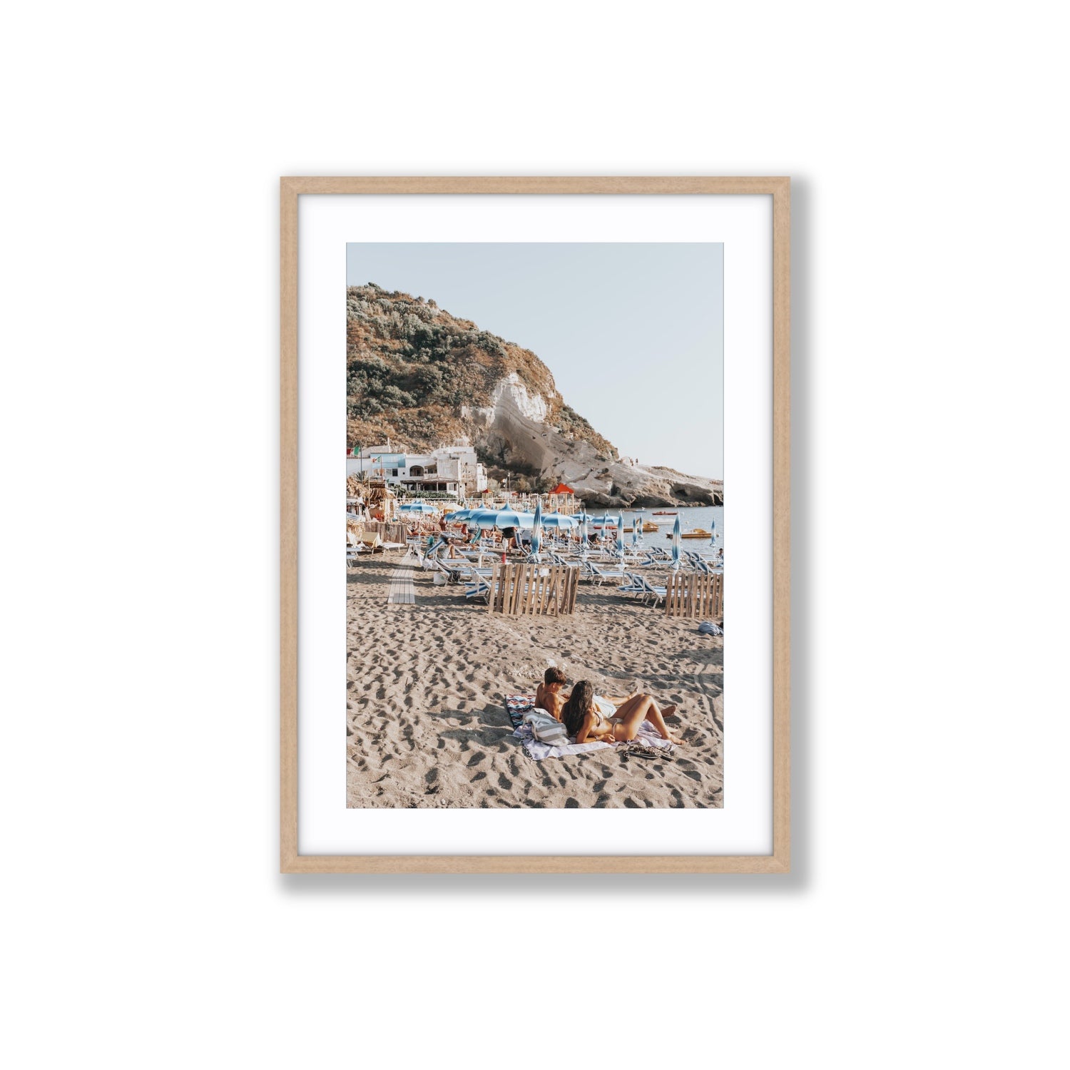 Beach Buddies fine art print, Ischia, Italy, Large, Natural Oak Frame · Matboard, Fine Art Print