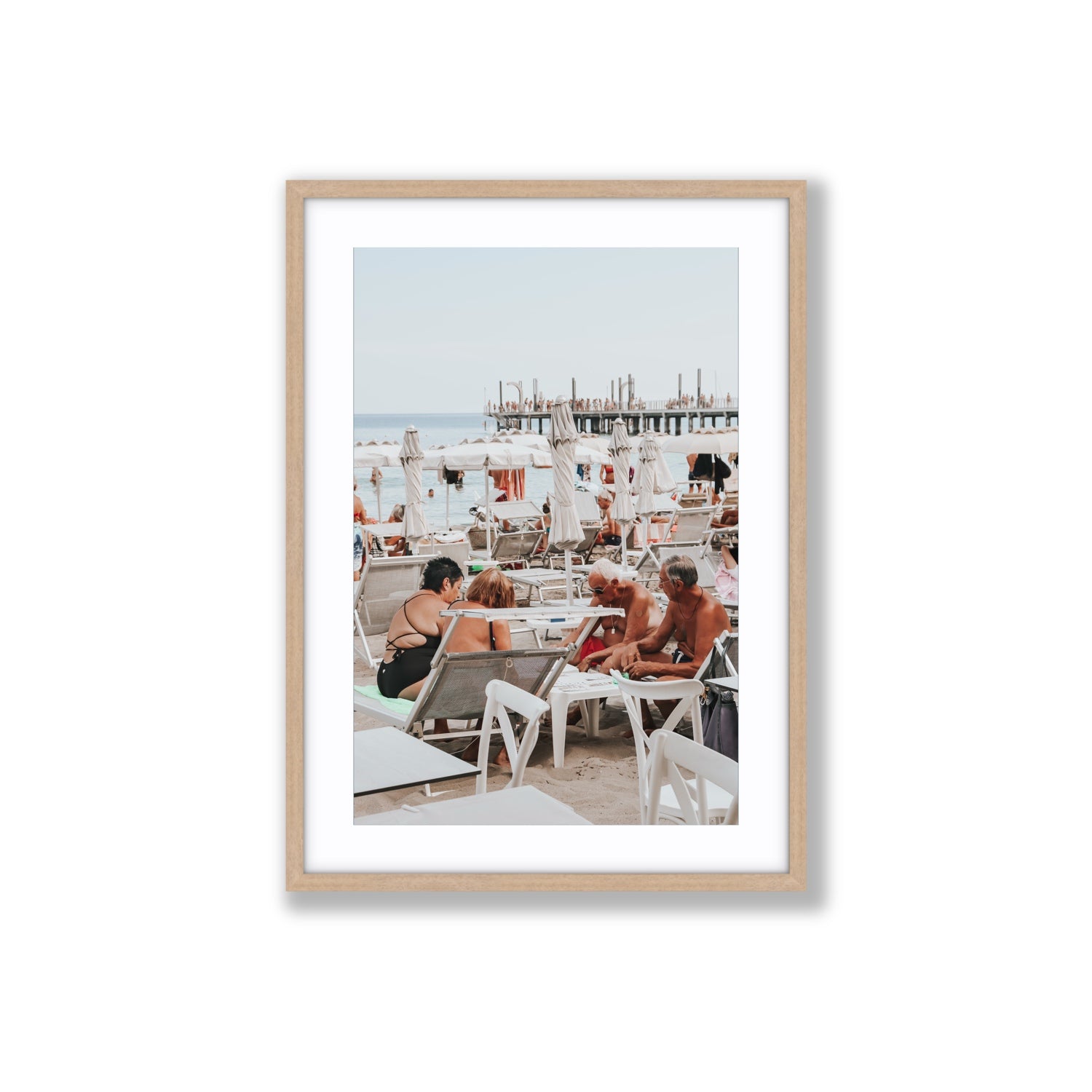 Salted Shuffle fine art print, Alassio, Italy, people and locals artwork, Large, Natural Oak Frame · Matboard, Fine Art Print