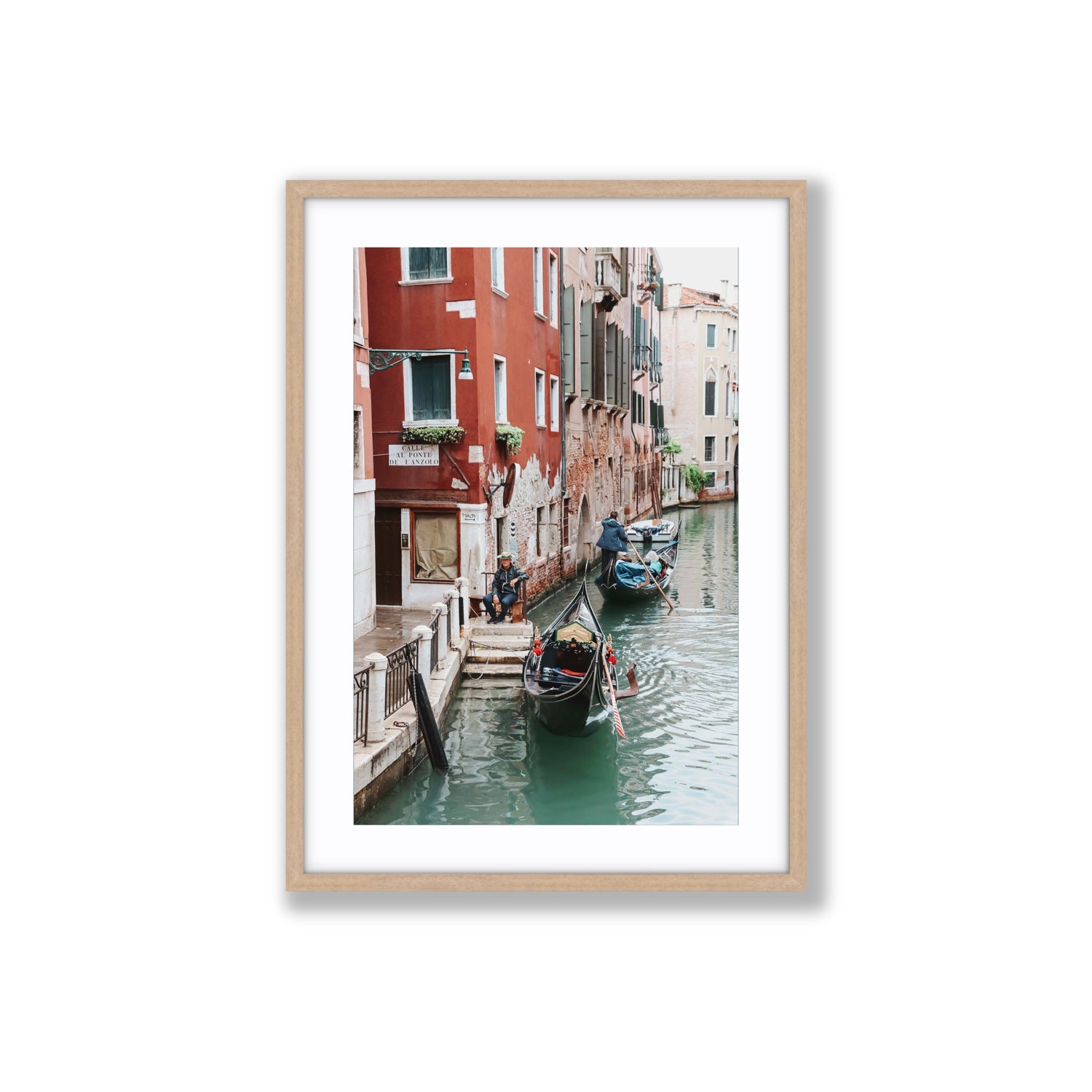 The Merchant Venice Canal Italian wall art Large fine art print in natural oak frame with matboard
