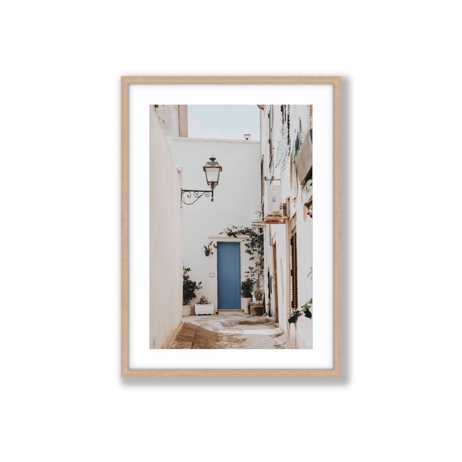 Entry Envy Puglia Ostuni wall art Large fine art print in natural oak frame with matboard