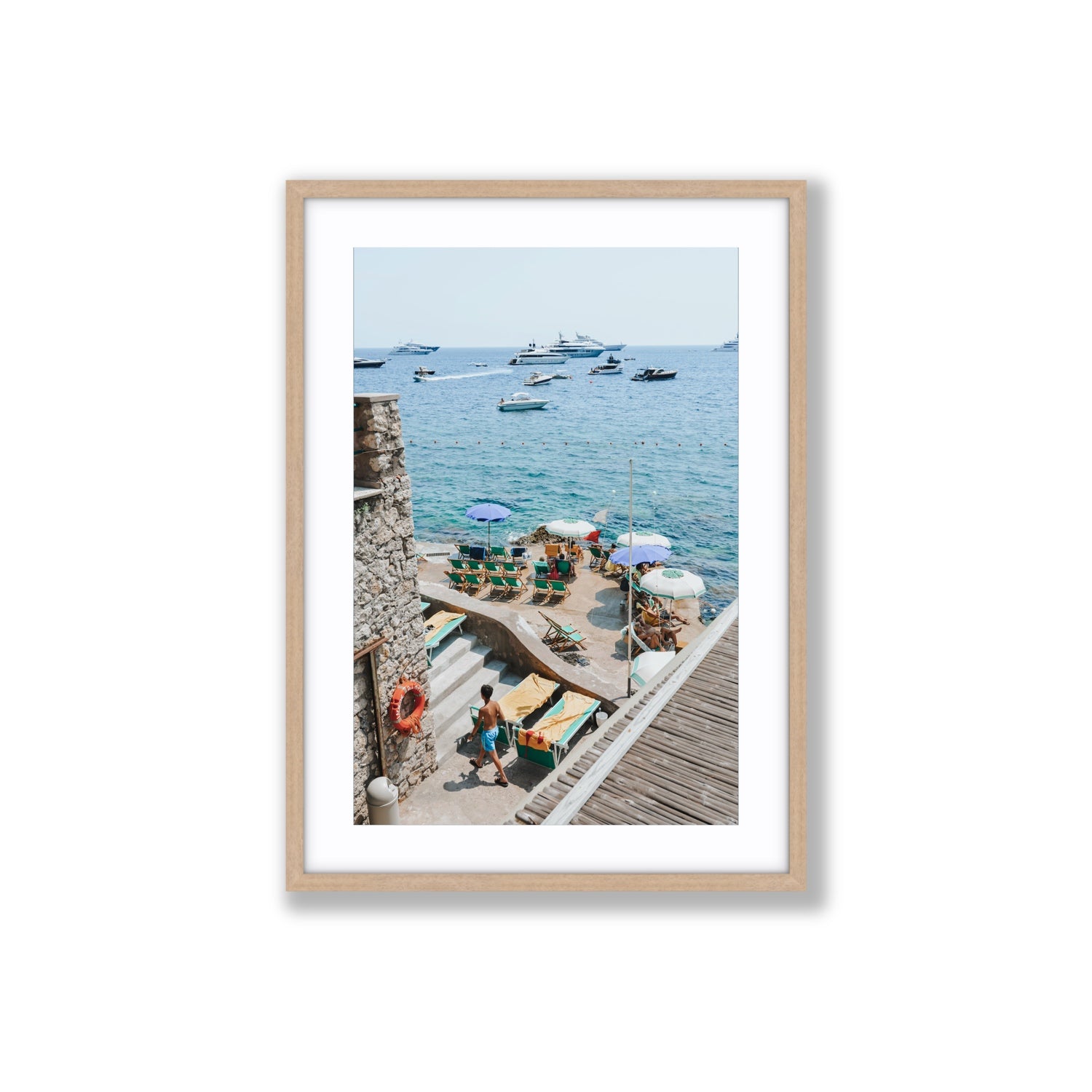 Canzone di Capri Capri Italian beach wall art Large fine art print in natural oak frame with matboard