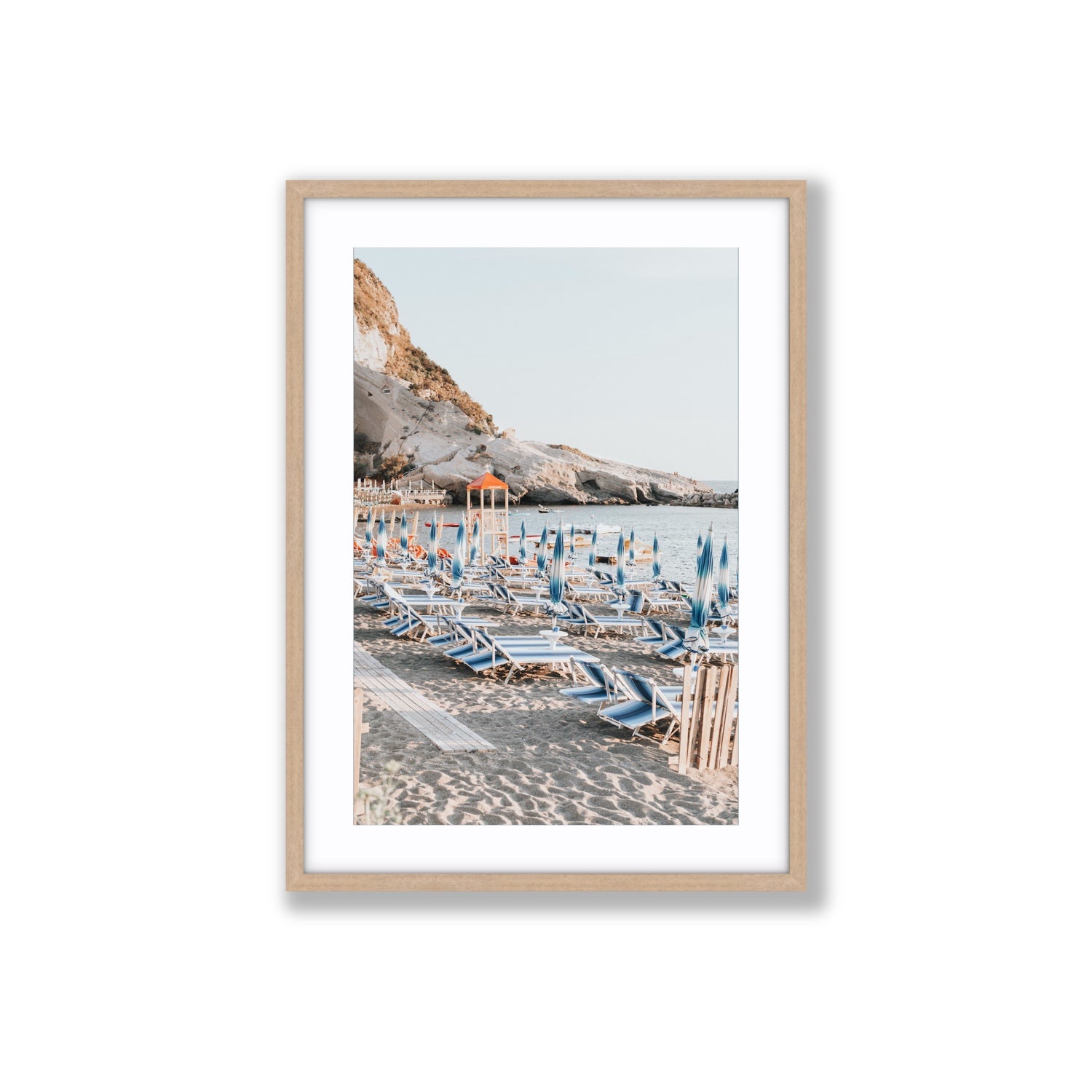 The Golden Hour Ischia Italian coastal wall art Large fine art print in natural oak frame with matboard
