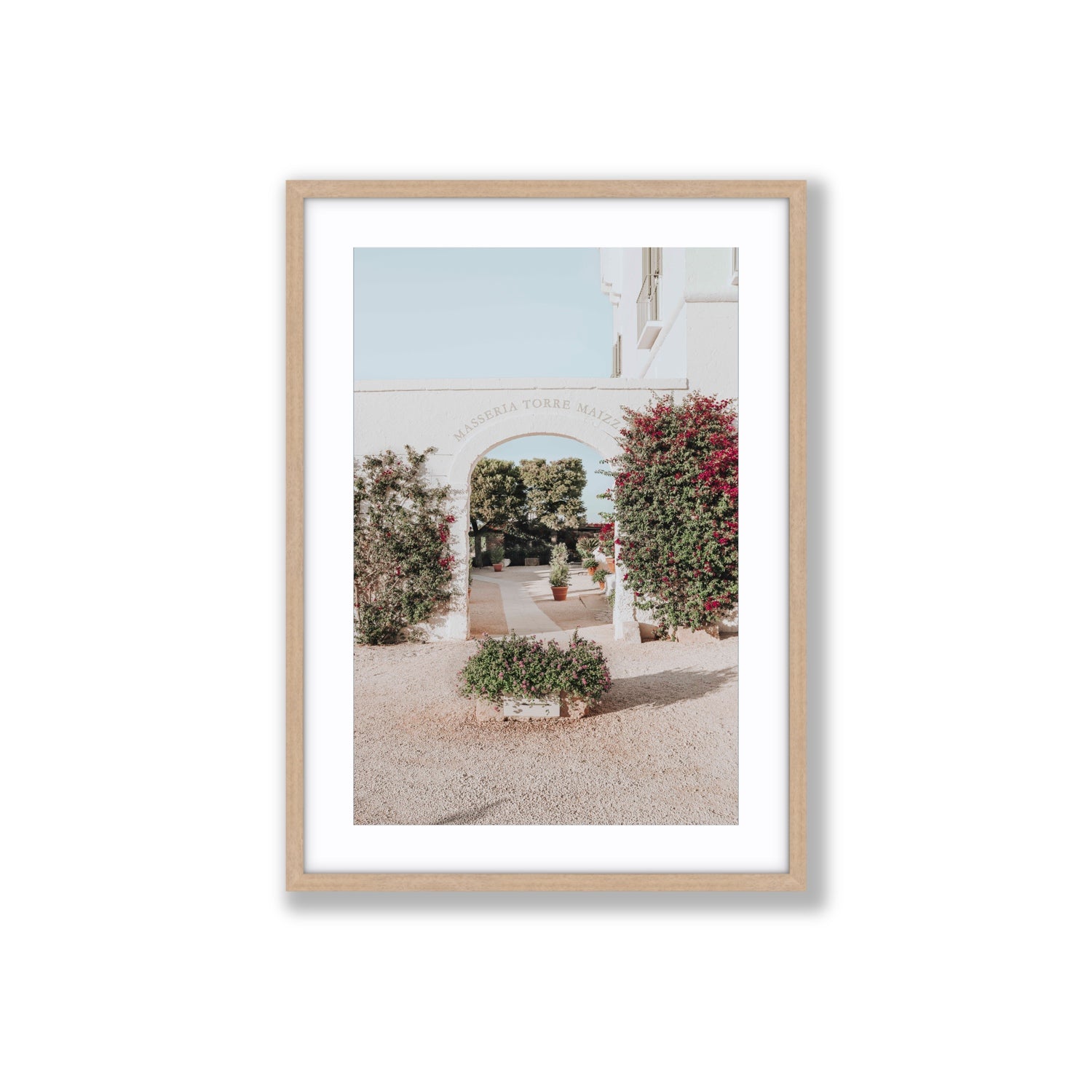 Torre Maizza Puglia Italian wall art Large fine art print in natural oak frame with matboard