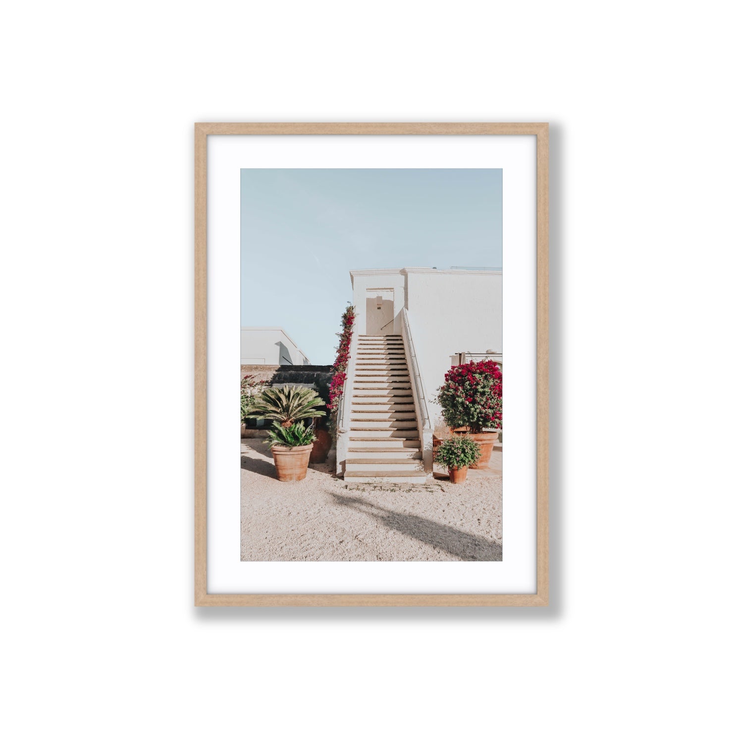 Tranquil Ascent Puglia Italian wall art Large fine art print in natural oak frame with matboard