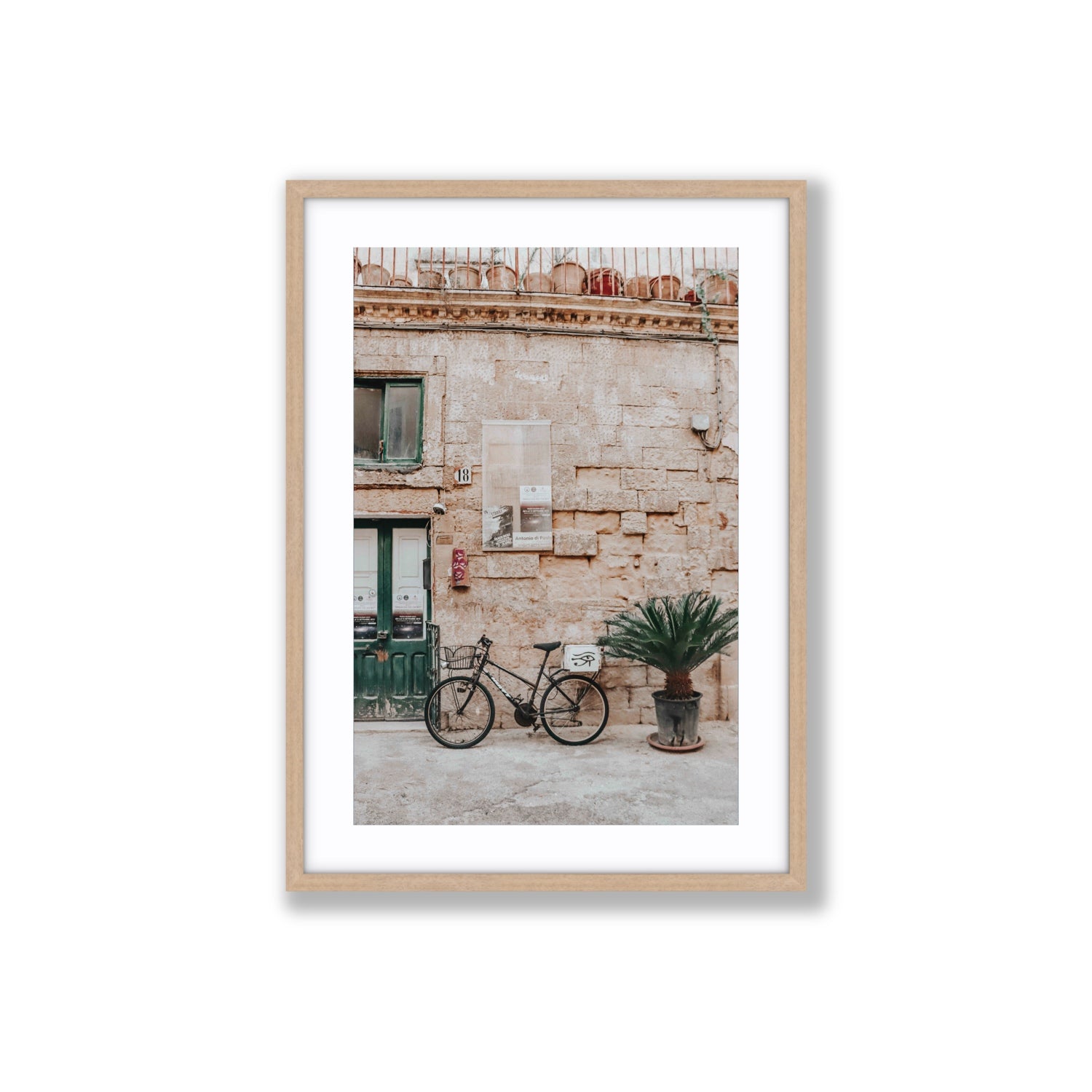 Salento Streets Puglia Lecce Italian wall art Large fine art print in natural oak frame with matboard