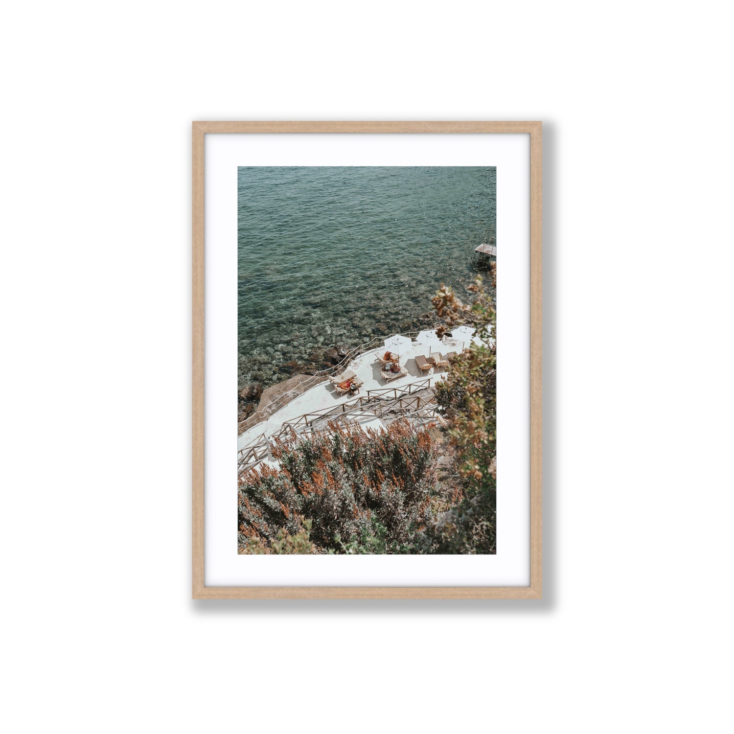 Hidden Gem Tuscany coastal wall art Large fine art print in natural oak frame with matboard