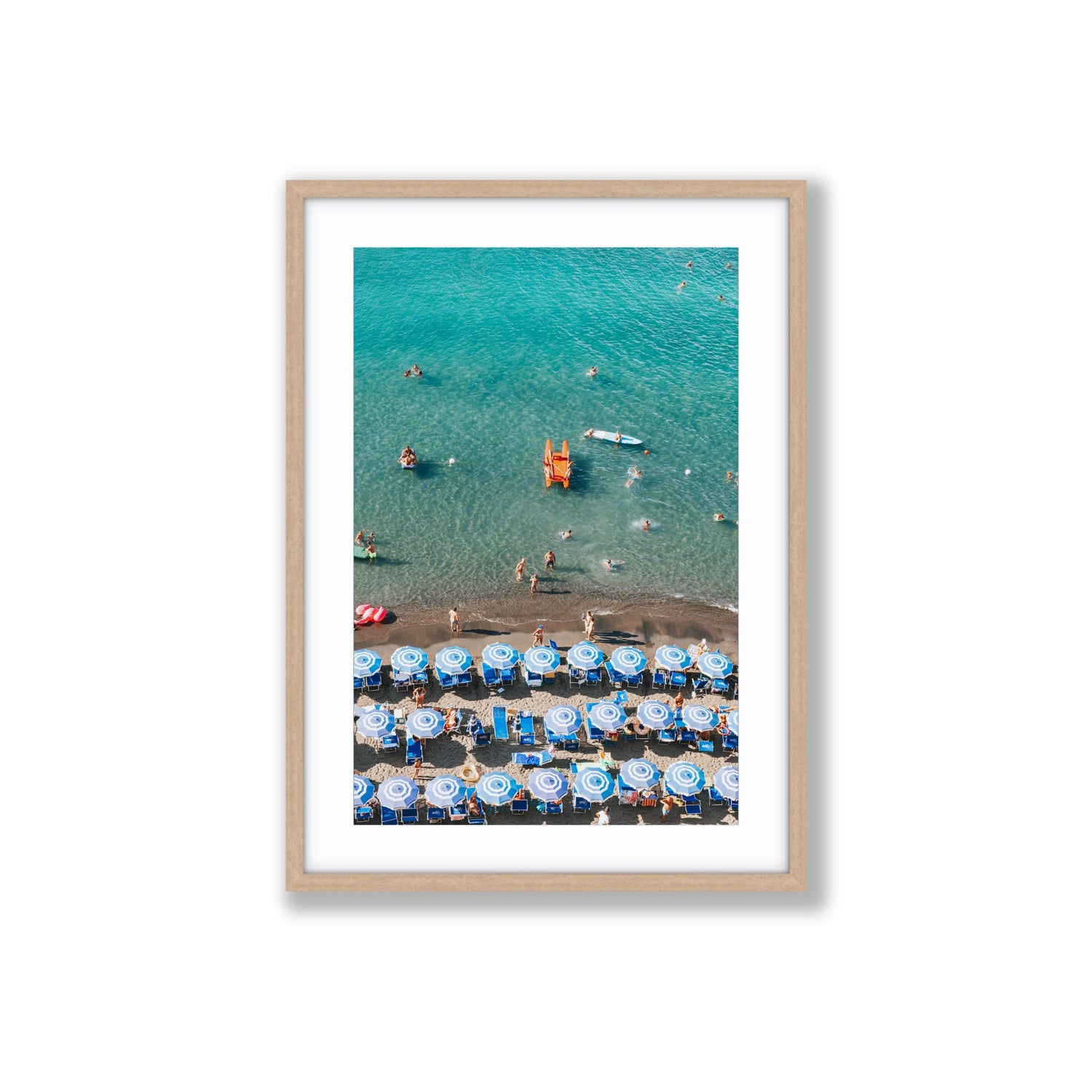 Aquamarine Oasis Sorrento Italian coastal wall art Large fine art print in natural oak frame with matboard