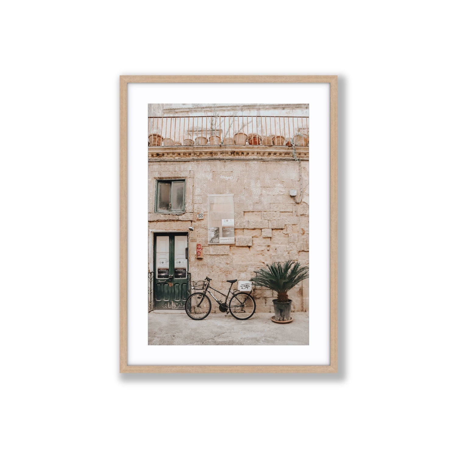 Golden Facades Puglia Lecce Italian wall art Large fine art print in natural oak frame with matboard