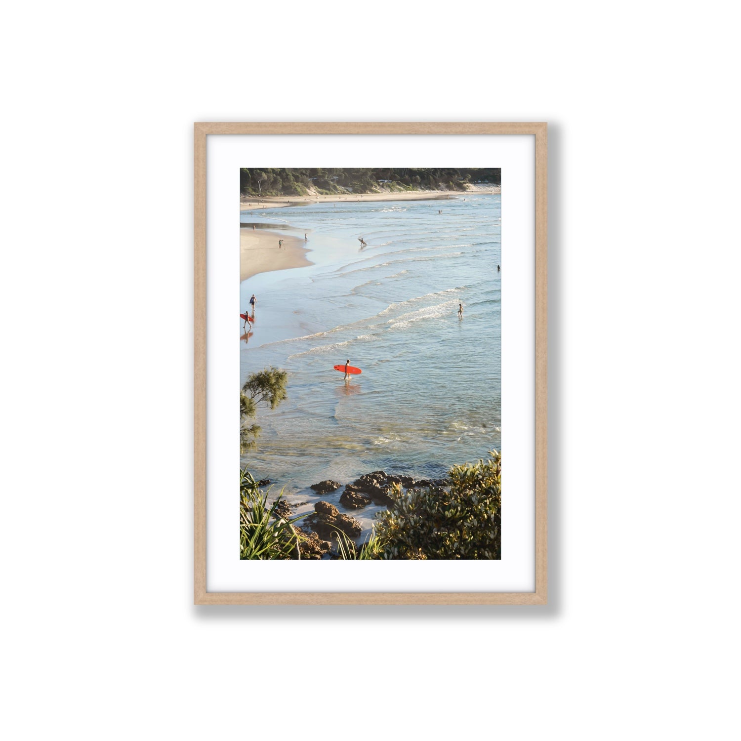 Seclusion Byron Bay Surf coastal wall art Large fine art print in natural oak frame with matboard