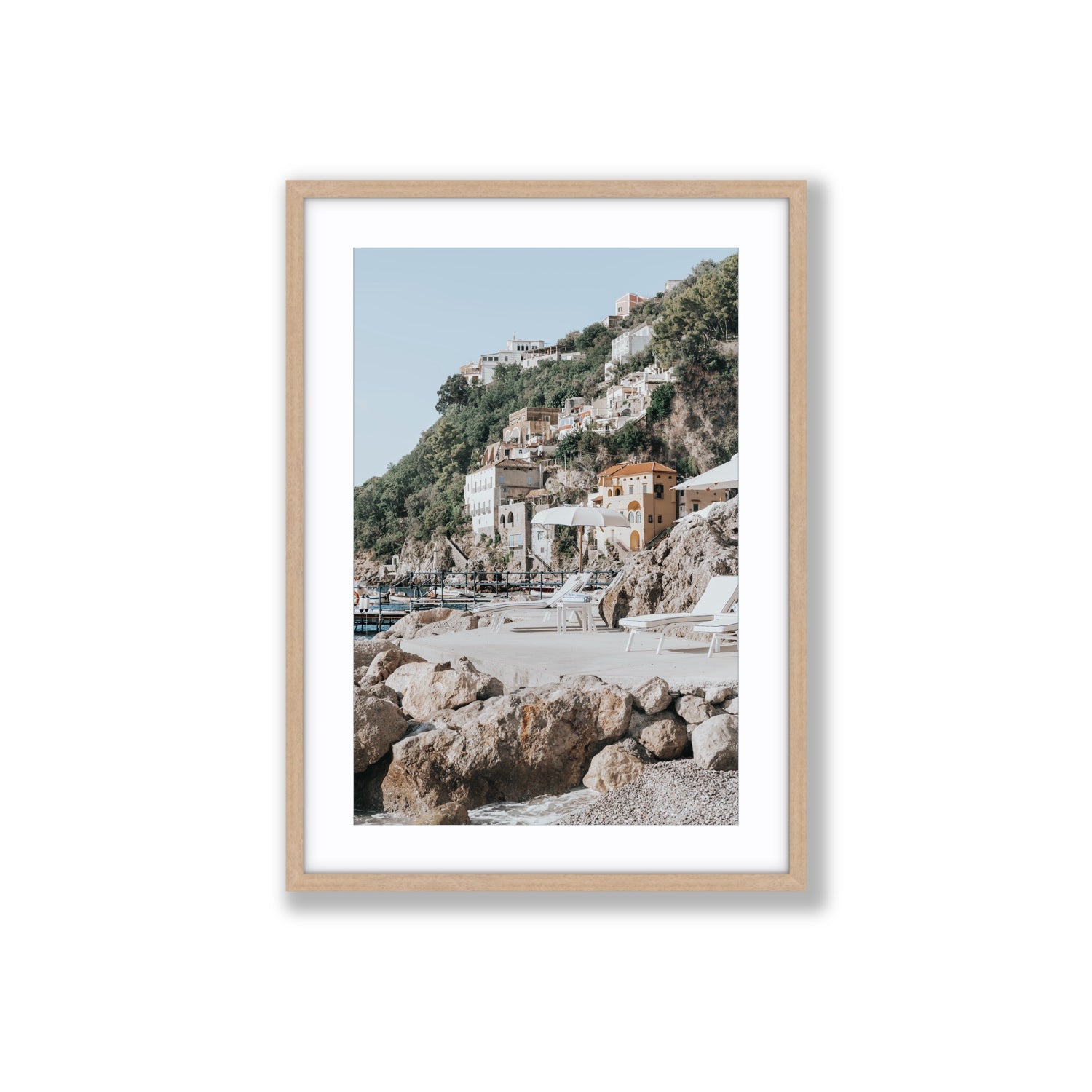 Dolce Coast Amalfi travel photography wall art large fine art print in natural oak frame with matboard