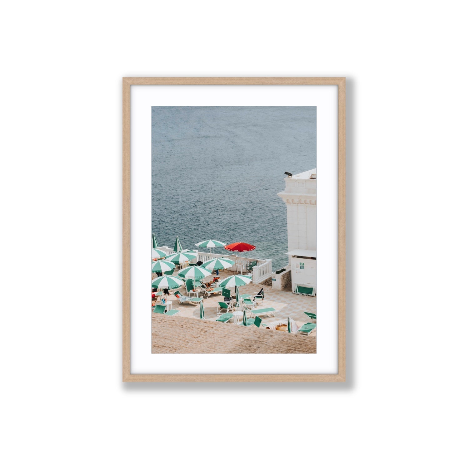 Lido Italiano Puglia beach Italian wall art Large fine art print in natural oak frame with matboard