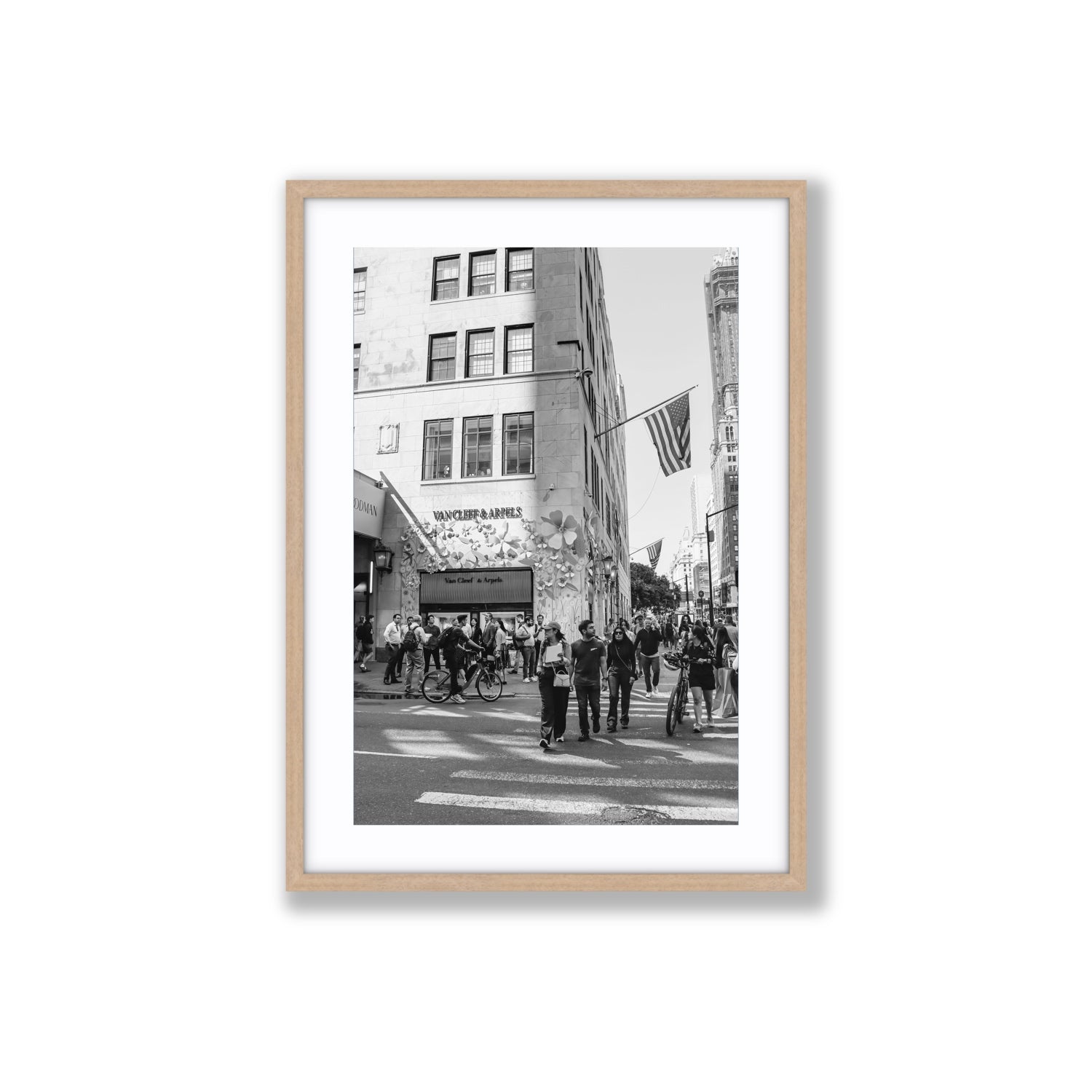 Sidewalk Shuffle New York NYC Black & White wall art Large fine art print in natural oak frame with matboard