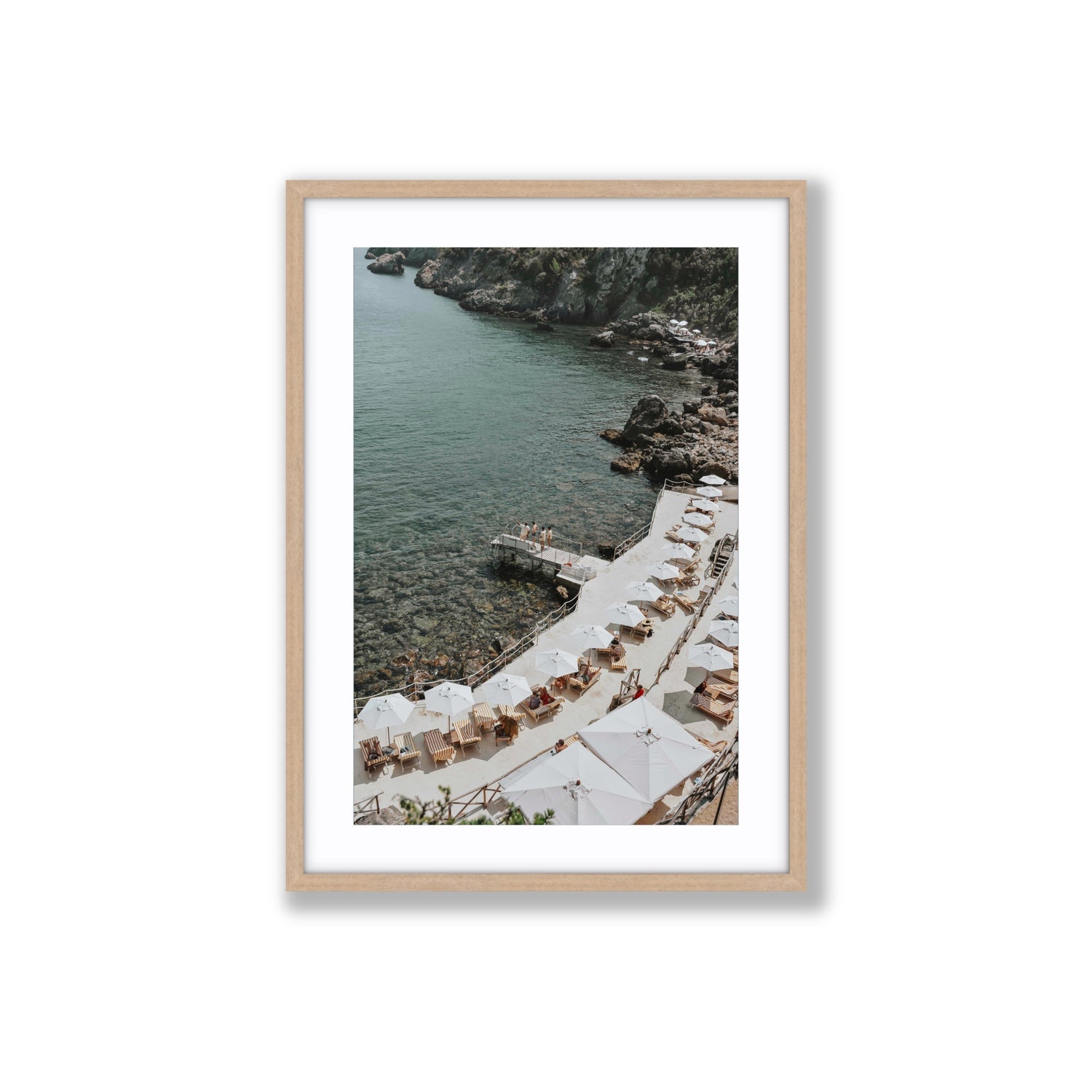Pier Perspectives Tuscany coastal Italian wall art Large fine art print in natural oak frame with matboard