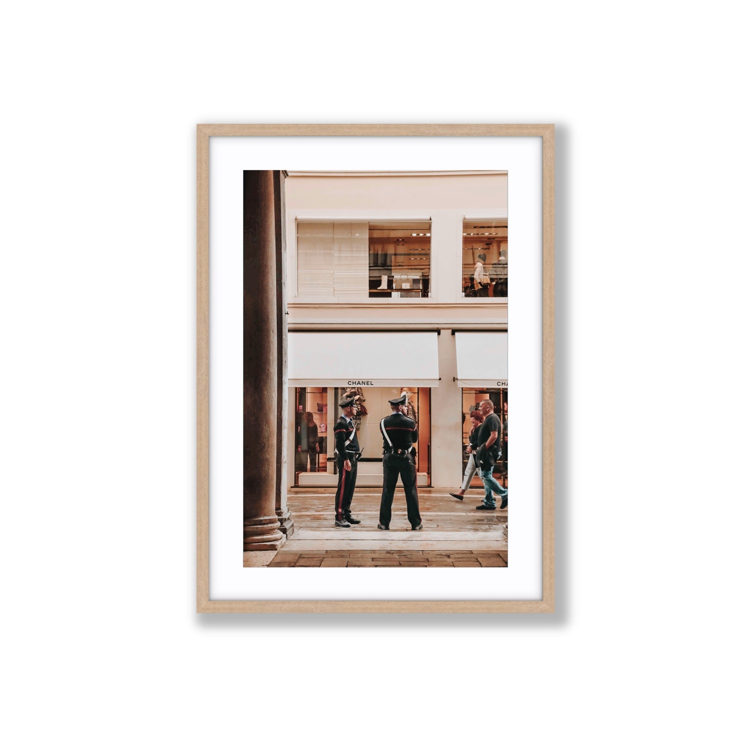 Style Police Venice Italian wall art Large fine art print in natural oak frame with matboard