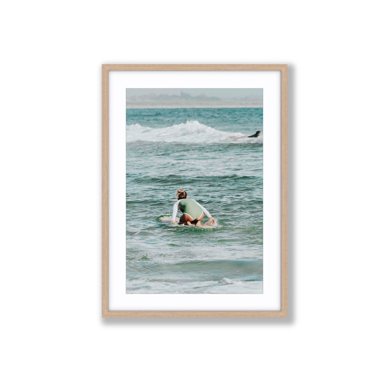 Quincy Byron Bay Surf coastal wall art Large fine art print in natural oak frame with matboard