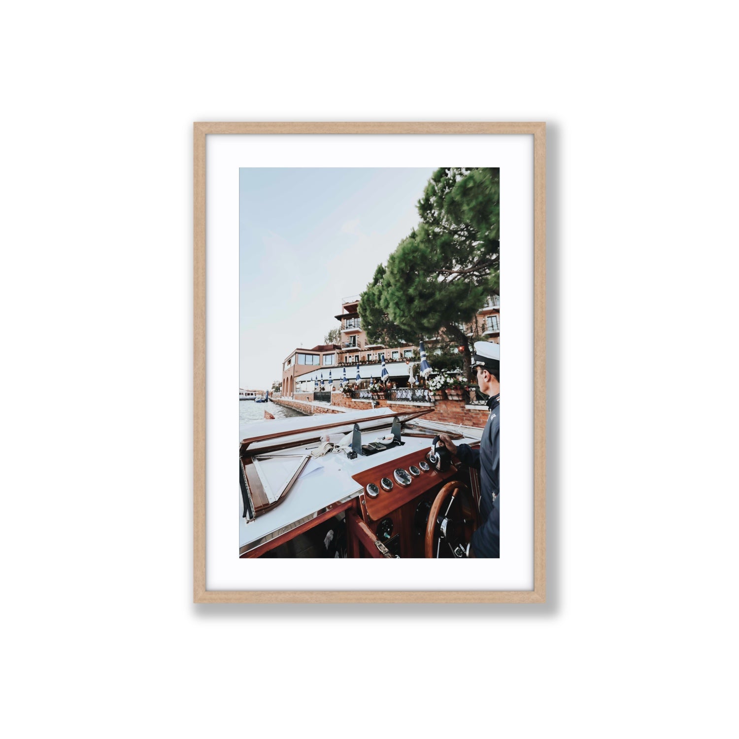 The Driver Venice Canal Italian wall art Large fine art print in natural oak frame with matboard