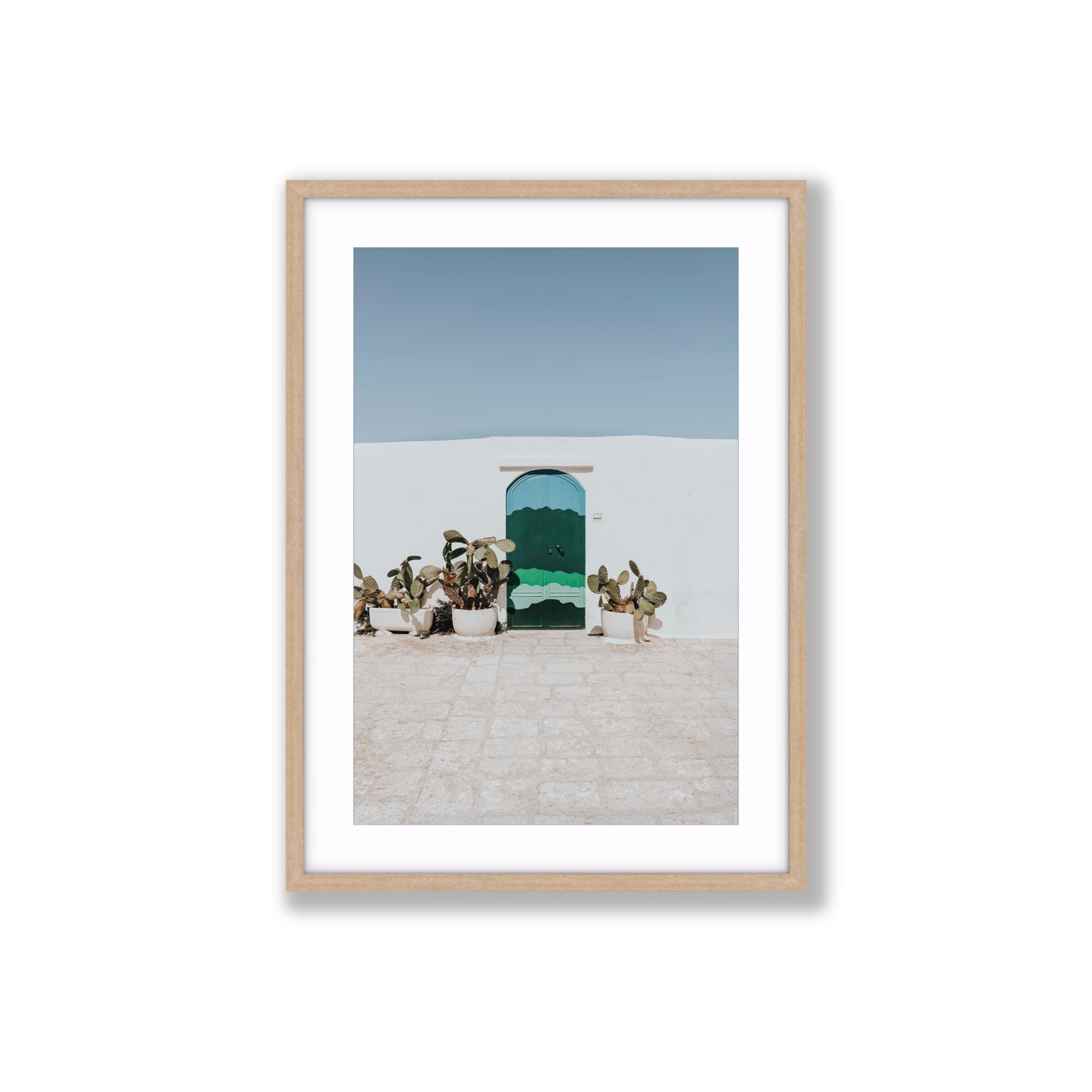Imaginary Exit Puglia Mediterranean wall art Large fine art print in natural oak frame with matboard