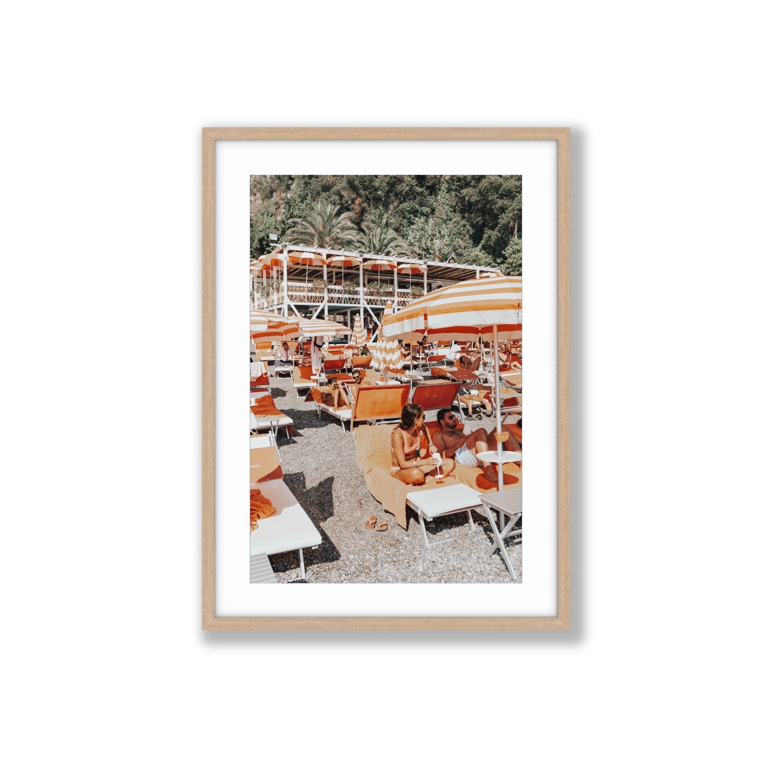 Lounging In Lido fine art print, Positano, Italy, Large, Natural Oak Frame · Matboard, Fine Art Print