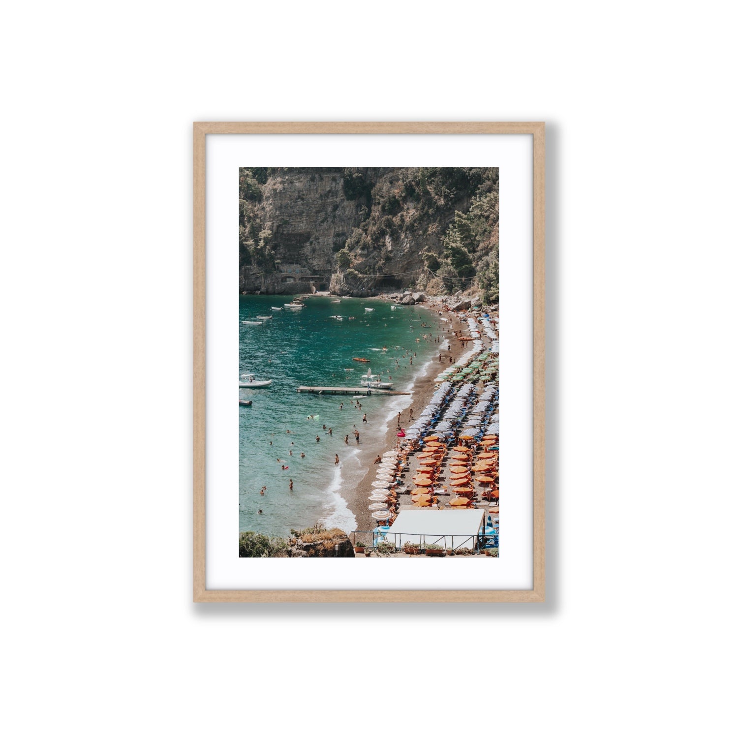 Parasol Panorama fine art print, Positano, Italy, Large, Natural Oak Frame · Matboard, Fine Art Print