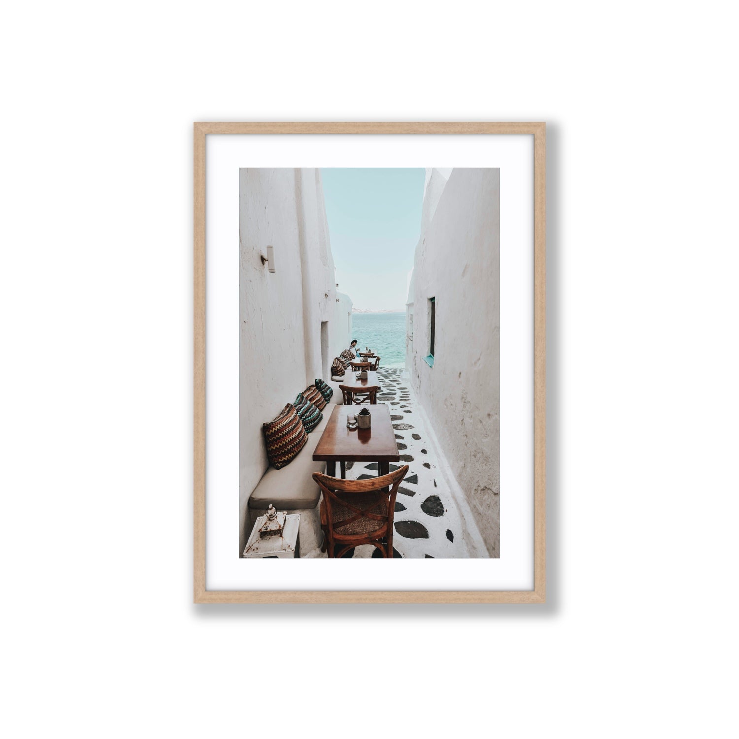 Trip Down Memory Lane fine art print, Mykonos, Greece, Large, Natural Oak Frame · Matboard, Fine Art Print
